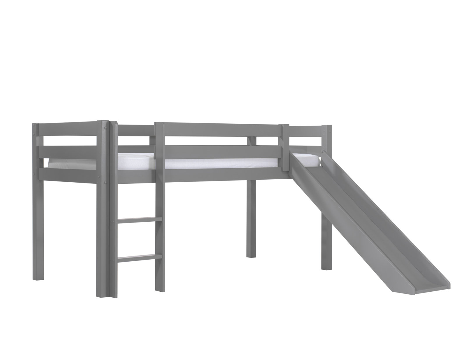 Hochbett PINO - grau - Kiefer massiv - mit Rutsche - 90x200 cm