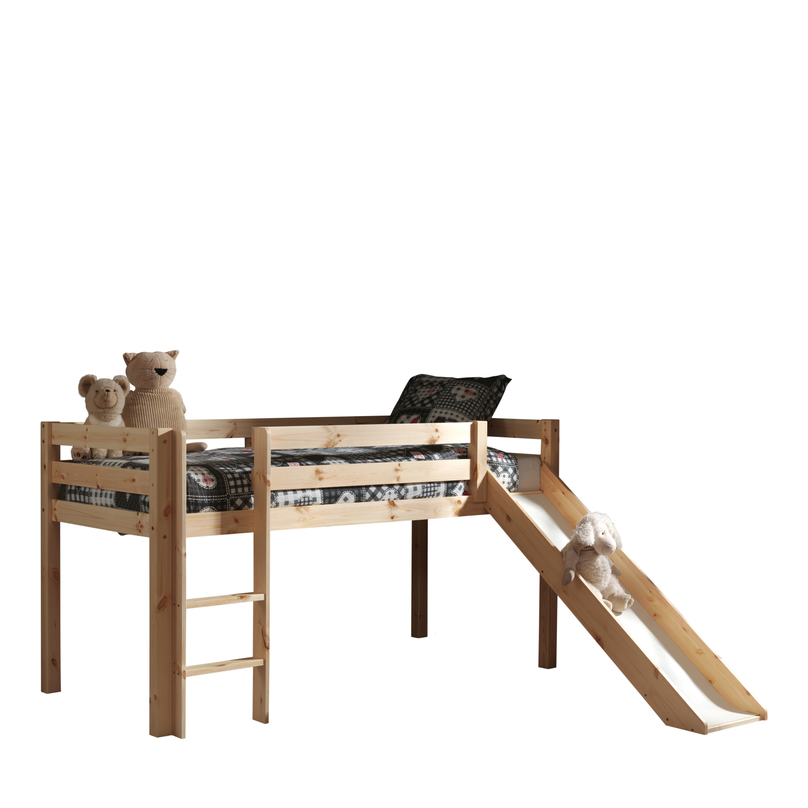 Hochbett PINO - Kiefer Massivholz - Rutsche - 90x200 cm