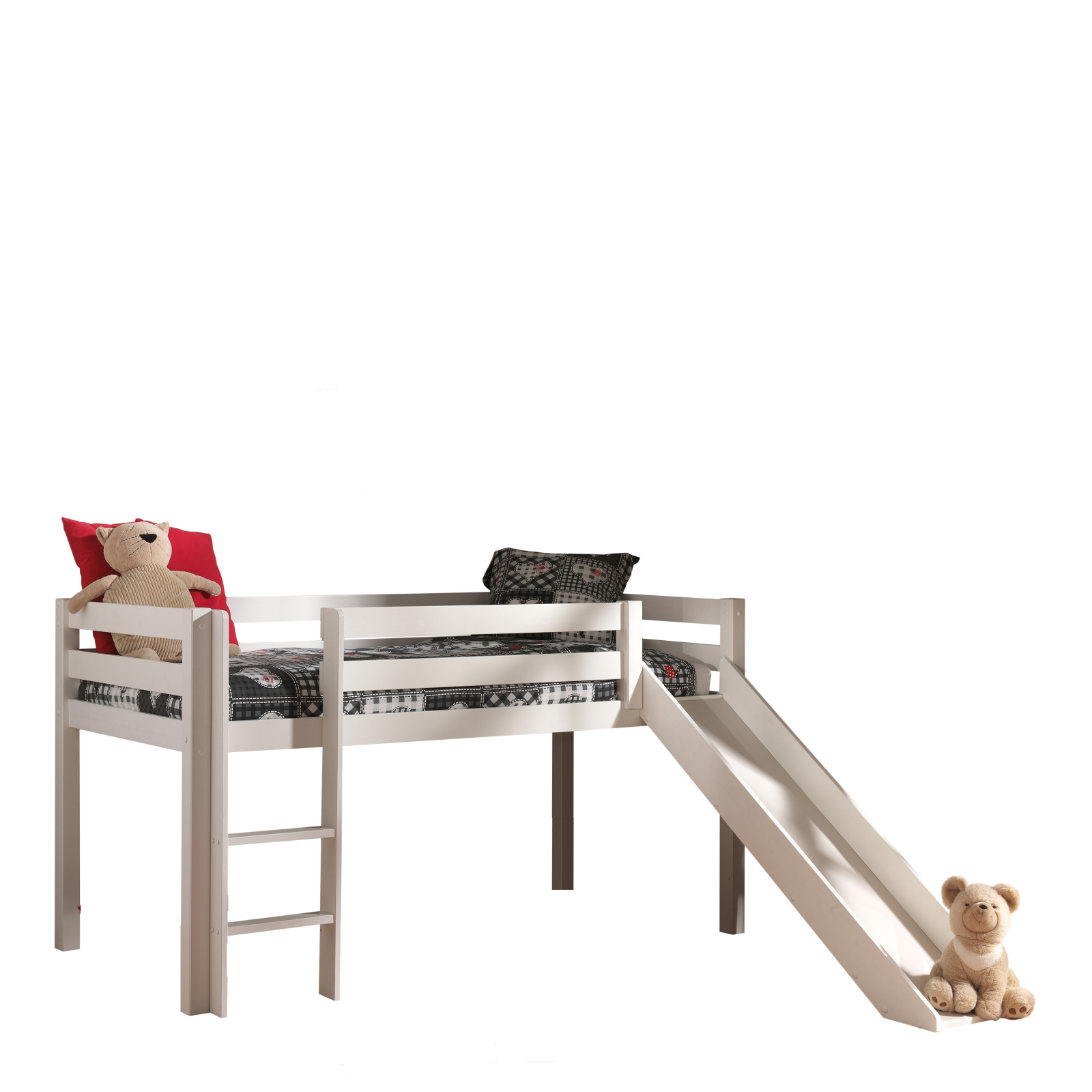 Hochbett PINO - Kiefer Massivholz - weiß - Rutsche - 90X200 cm
