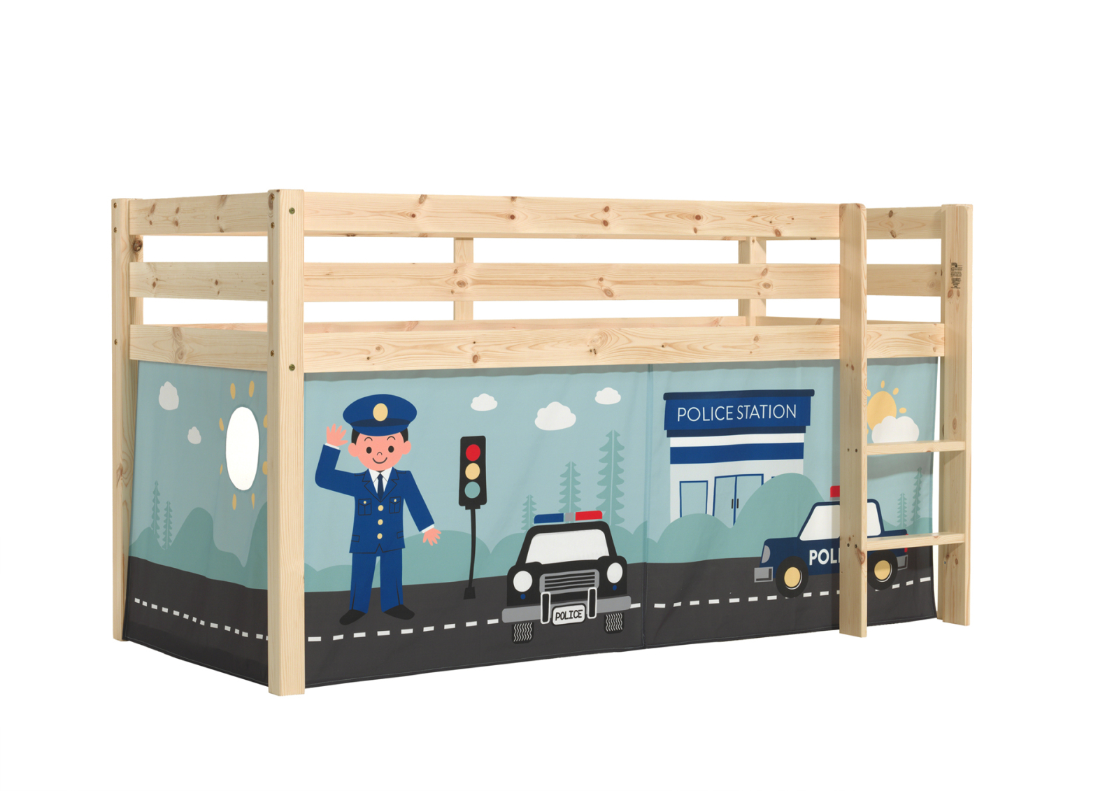 Hochbett PINO - Police - Kiefer natur lackiert - 90x200 cm