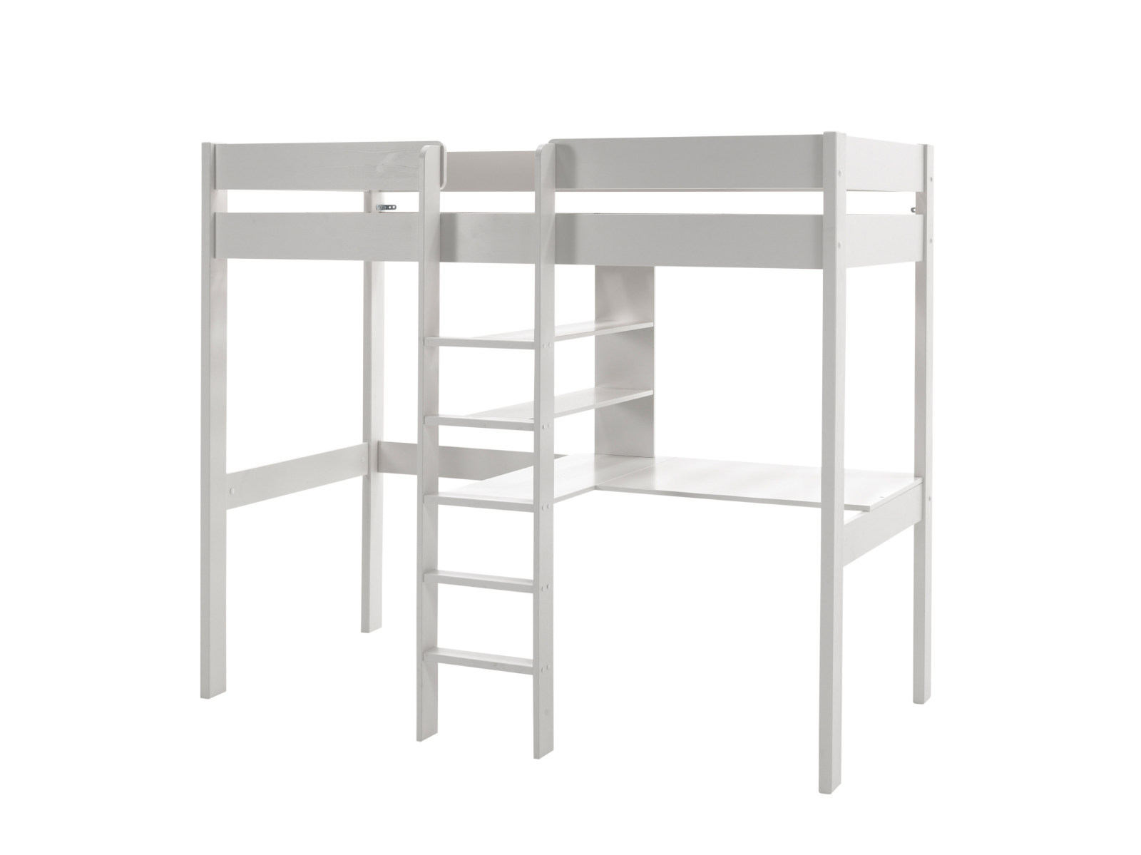 Hochbett PINO - weiß - massiv - Platte und Regal - 90x200 cm