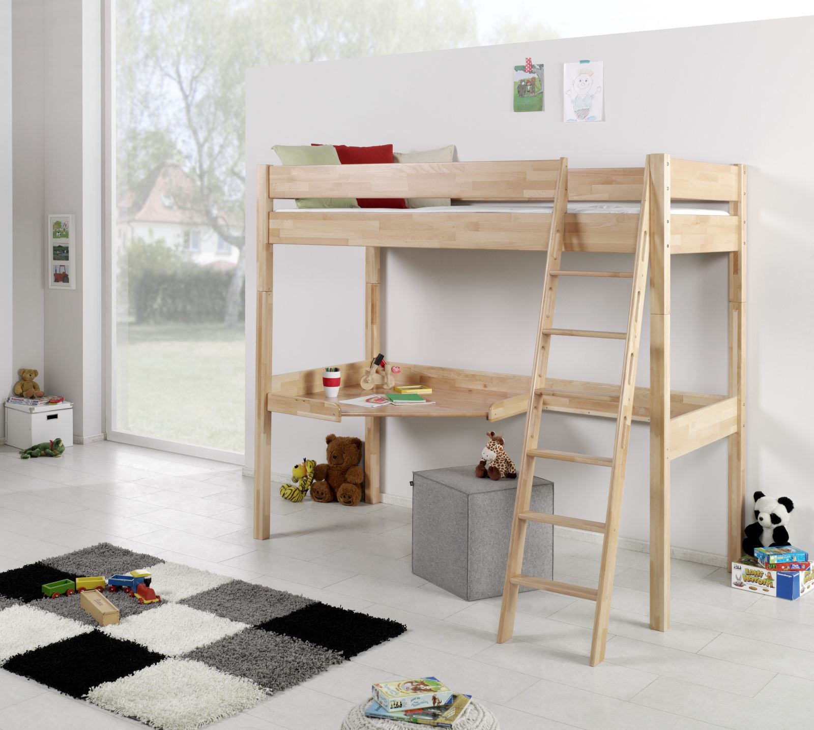 Hochbett RENATE - natur - mit Schreibtisch - 90x200 cm