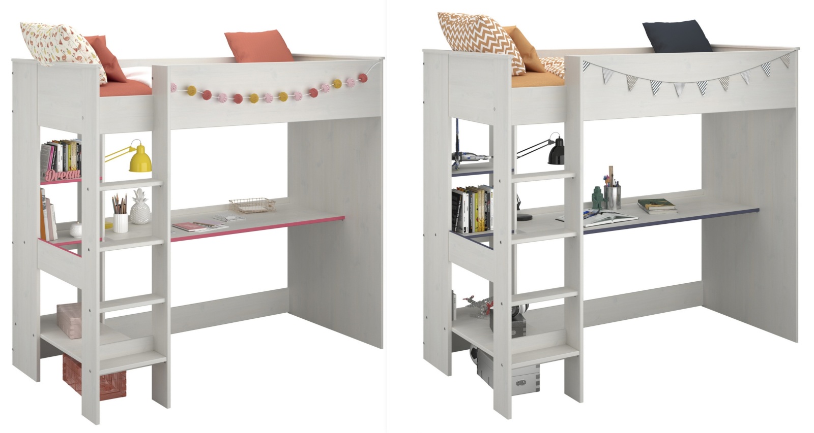 Hochbett SMOOZY 3 - weiß - mit Regal - 90x200 cm