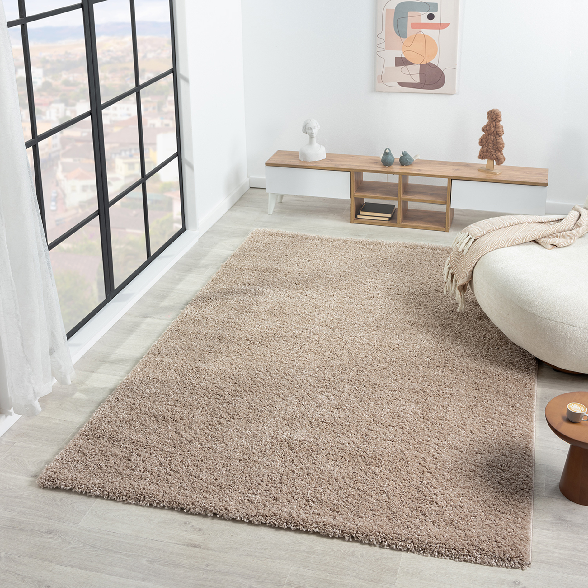 Hochflor-Teppich - beige - 120x170 cm