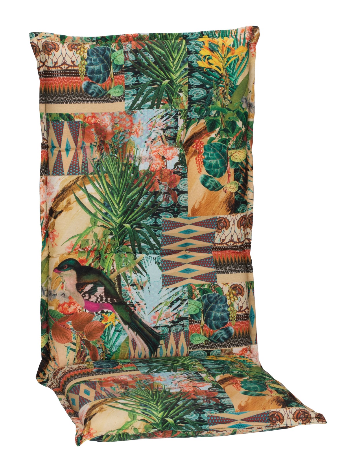 Hochlehner-Auflage - bunt - Dschungel mit Vogel - 118x46 cm