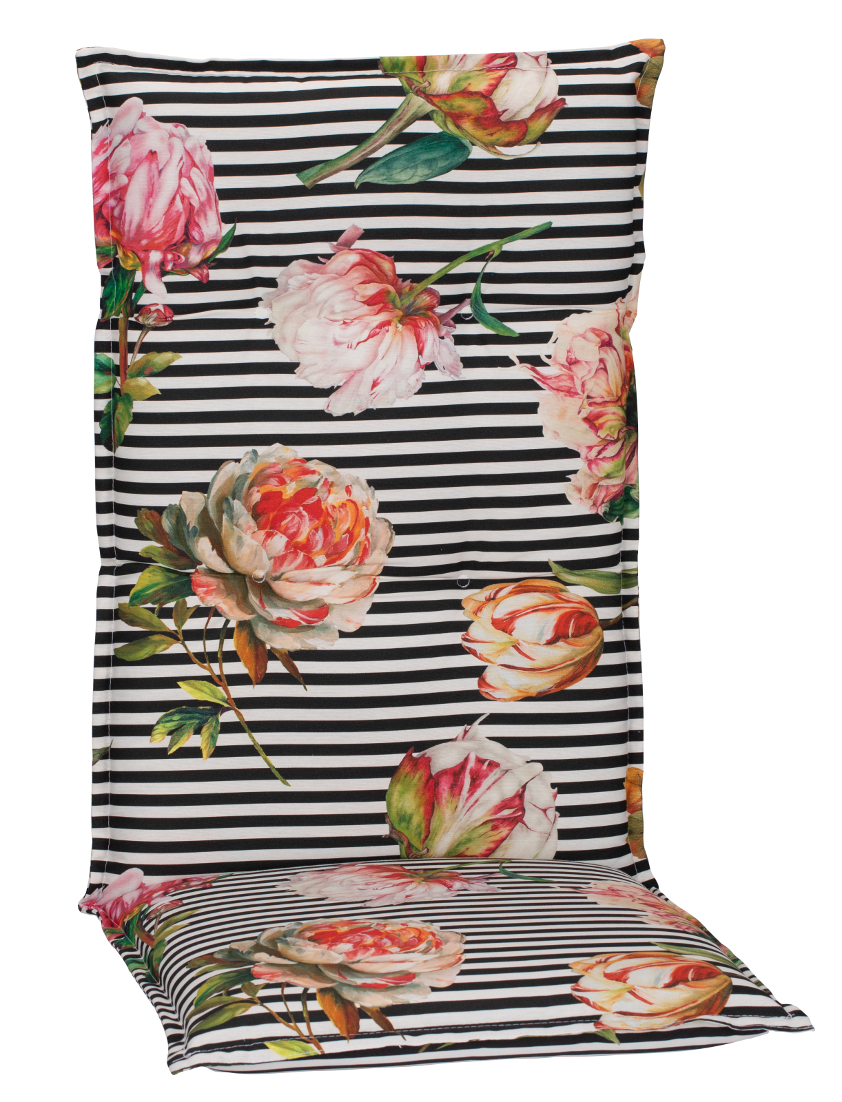 Hochlehner-Auflage - schwarz-weiß-pink - Blume - 118x50 cm