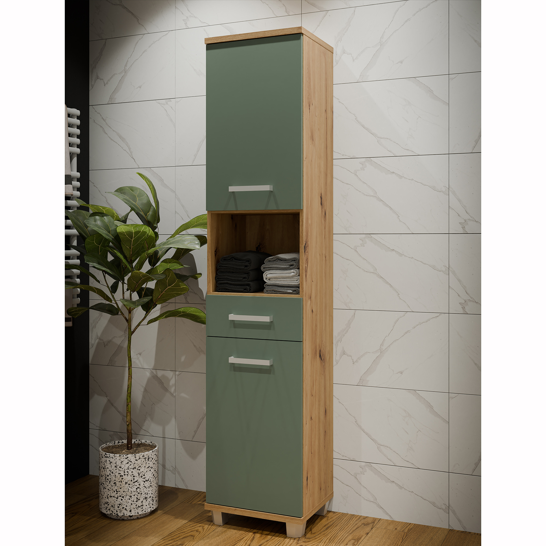 Hochschrank - Artisan Eiche - salbei - 40 cm