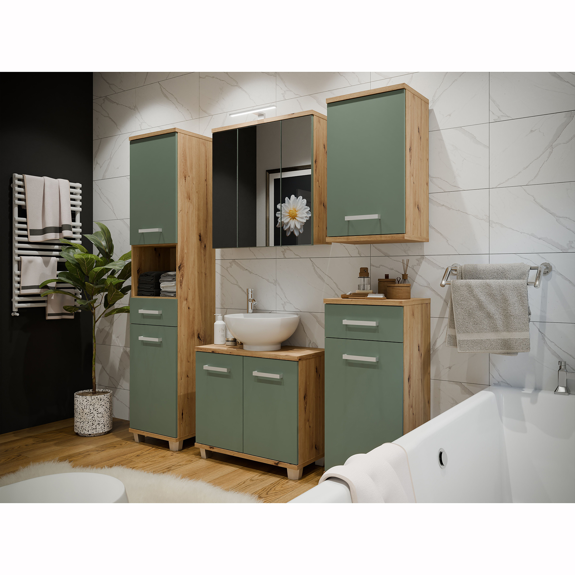 Hochschrank - Artisan Eiche - salbei - 40 cm
