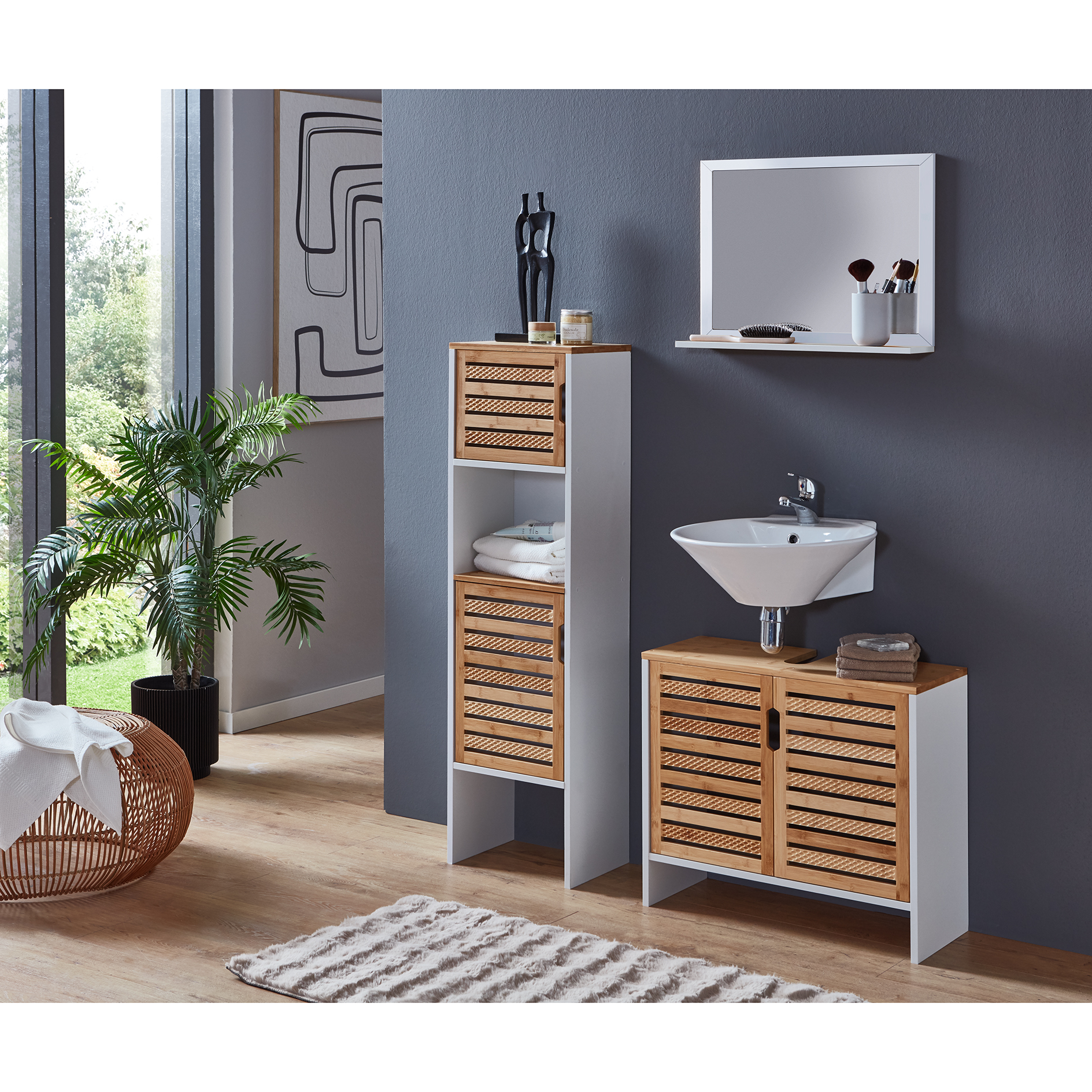 Hochschrank - Bambus - wei - offenes Fach - 120 cm | Online bei ROLLER  kaufen