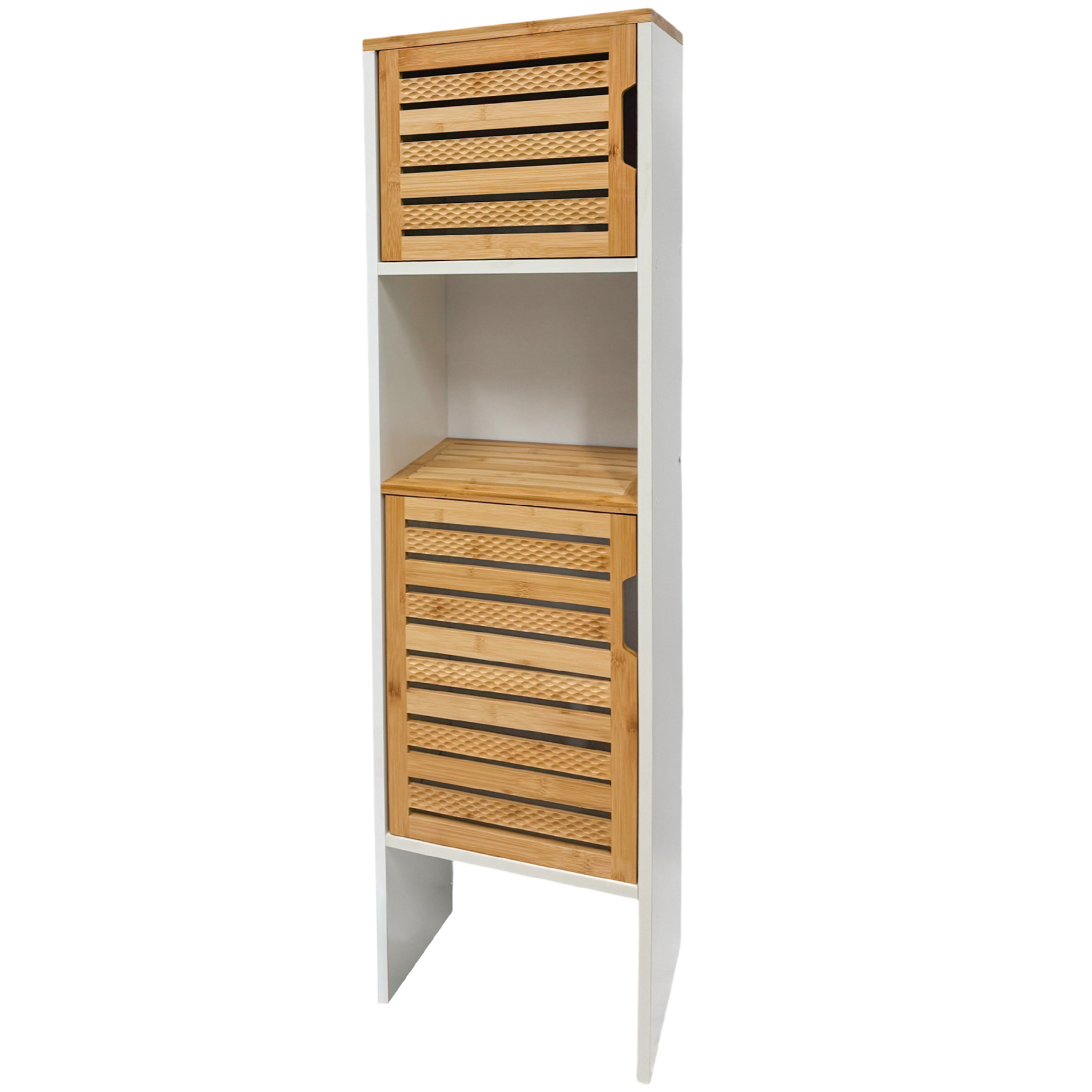 Hochschrank - Bambus - weiß - offenes Fach - 120 cm