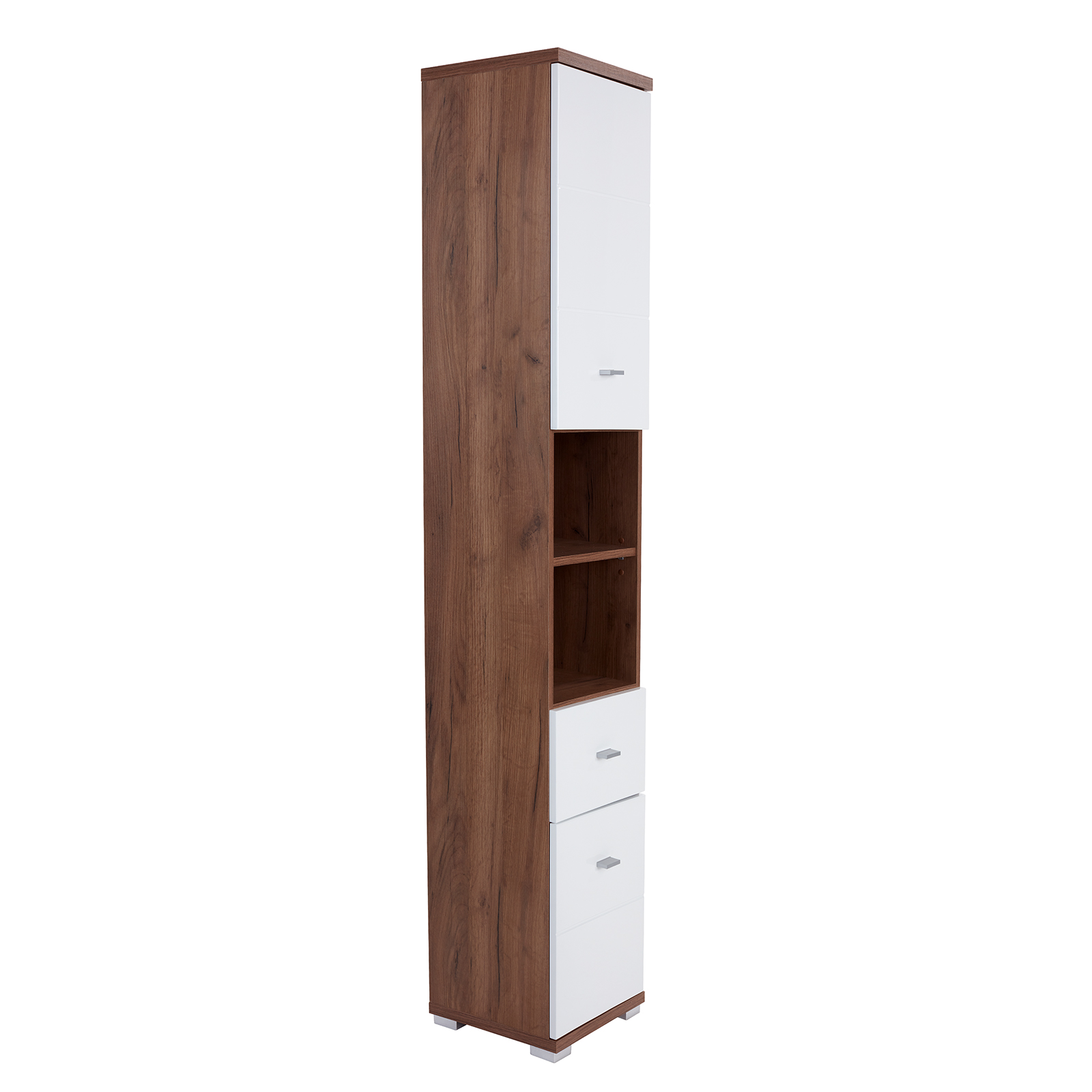Hochschrank - Eiche Kraft dunkel - weiß Hochglanz - 190 cm