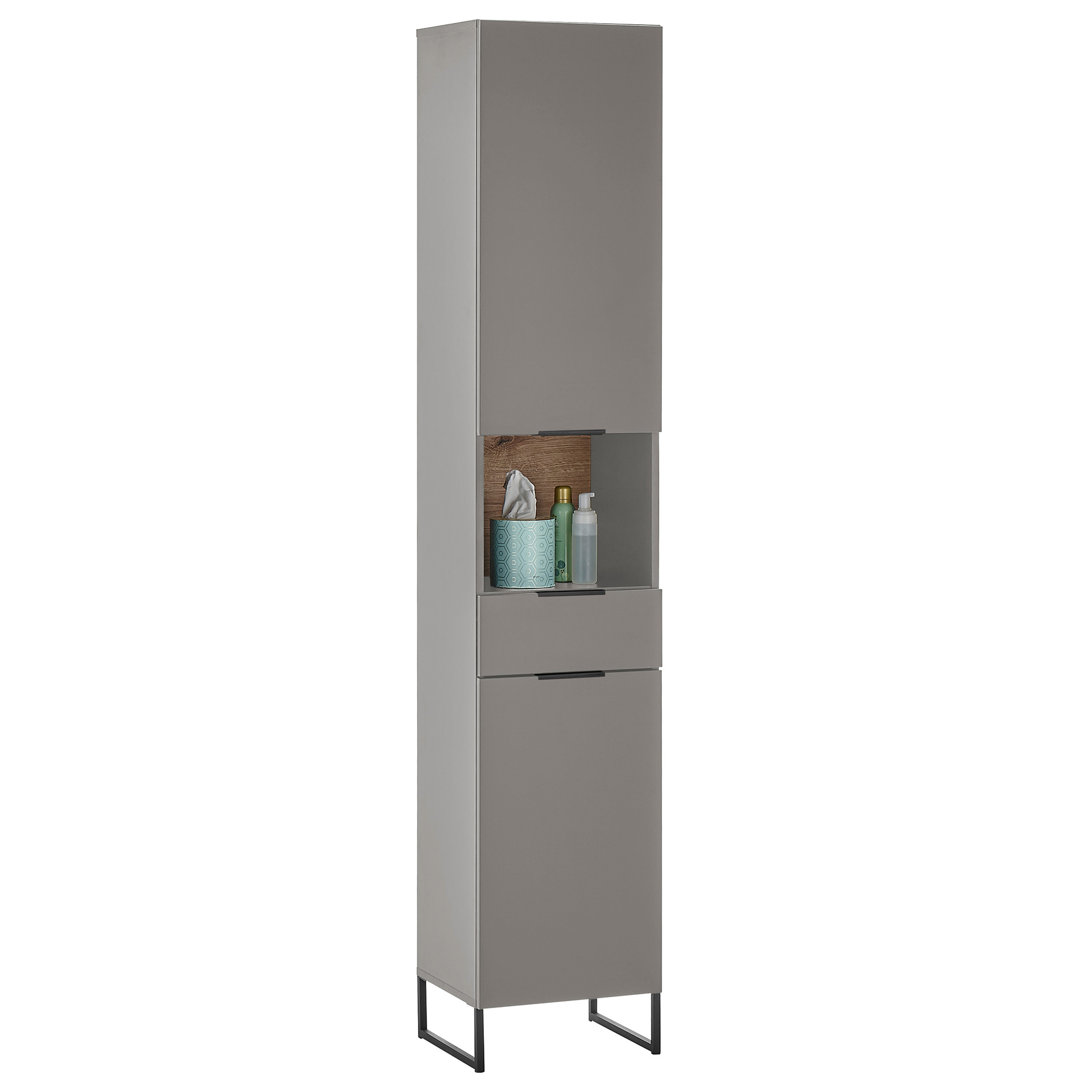 Hochschrank - grau matt - Evoke Eiche - 38 cm breit
