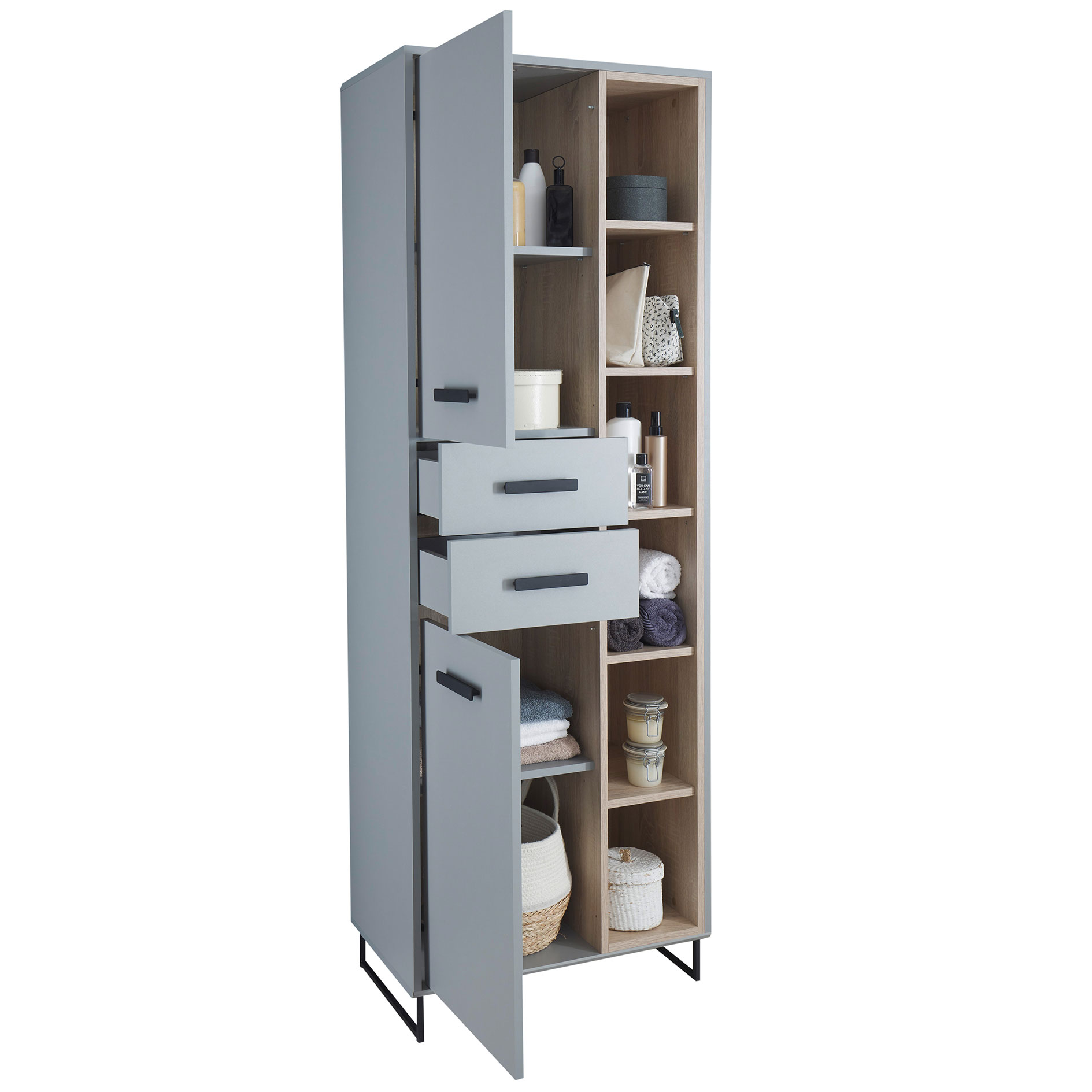 Hochschrank - grau - Sonoma Eiche - 65 cm breit