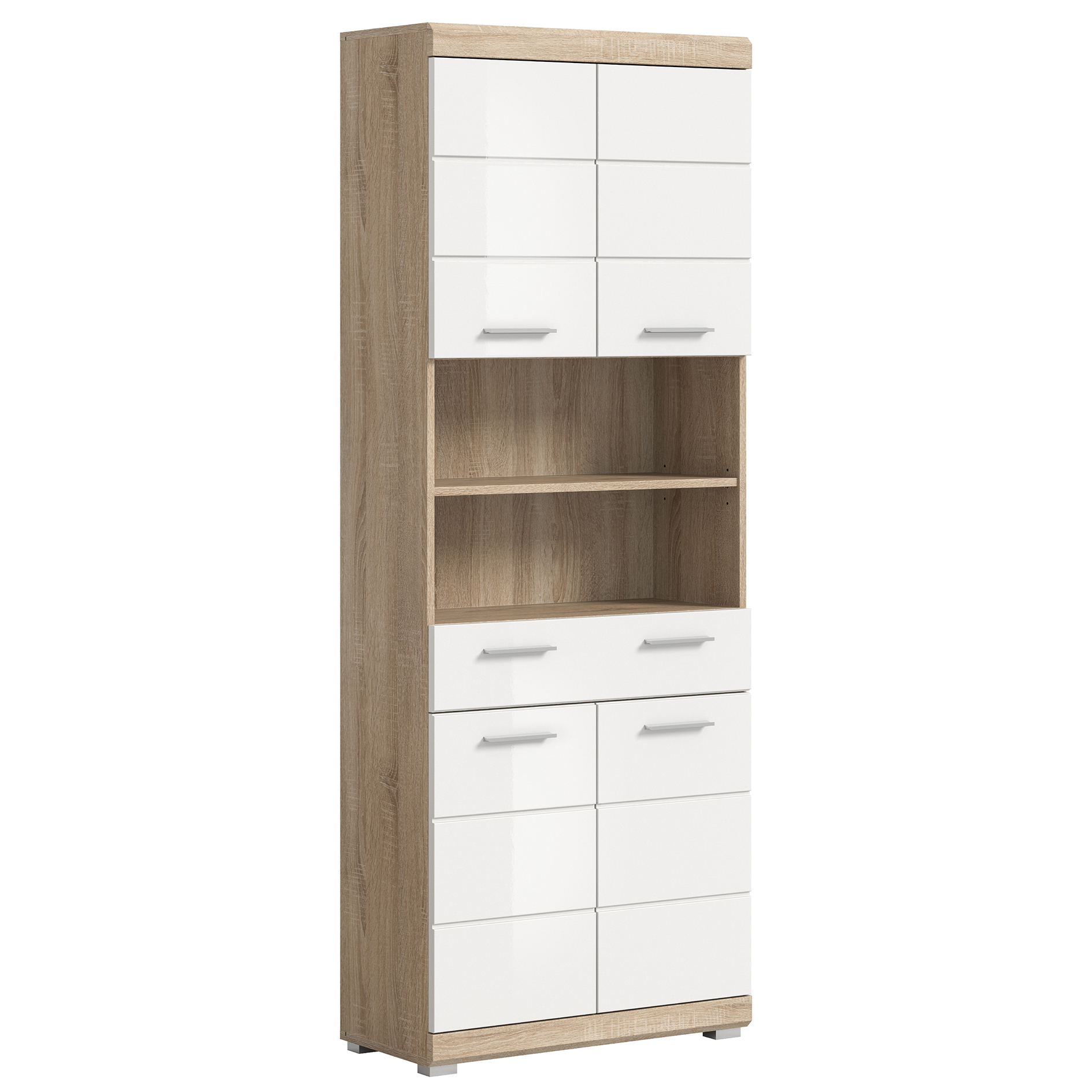 Hochschrank LAMBADA - Sonoma Eiche - weiß Hochglanz - 74 cm breit