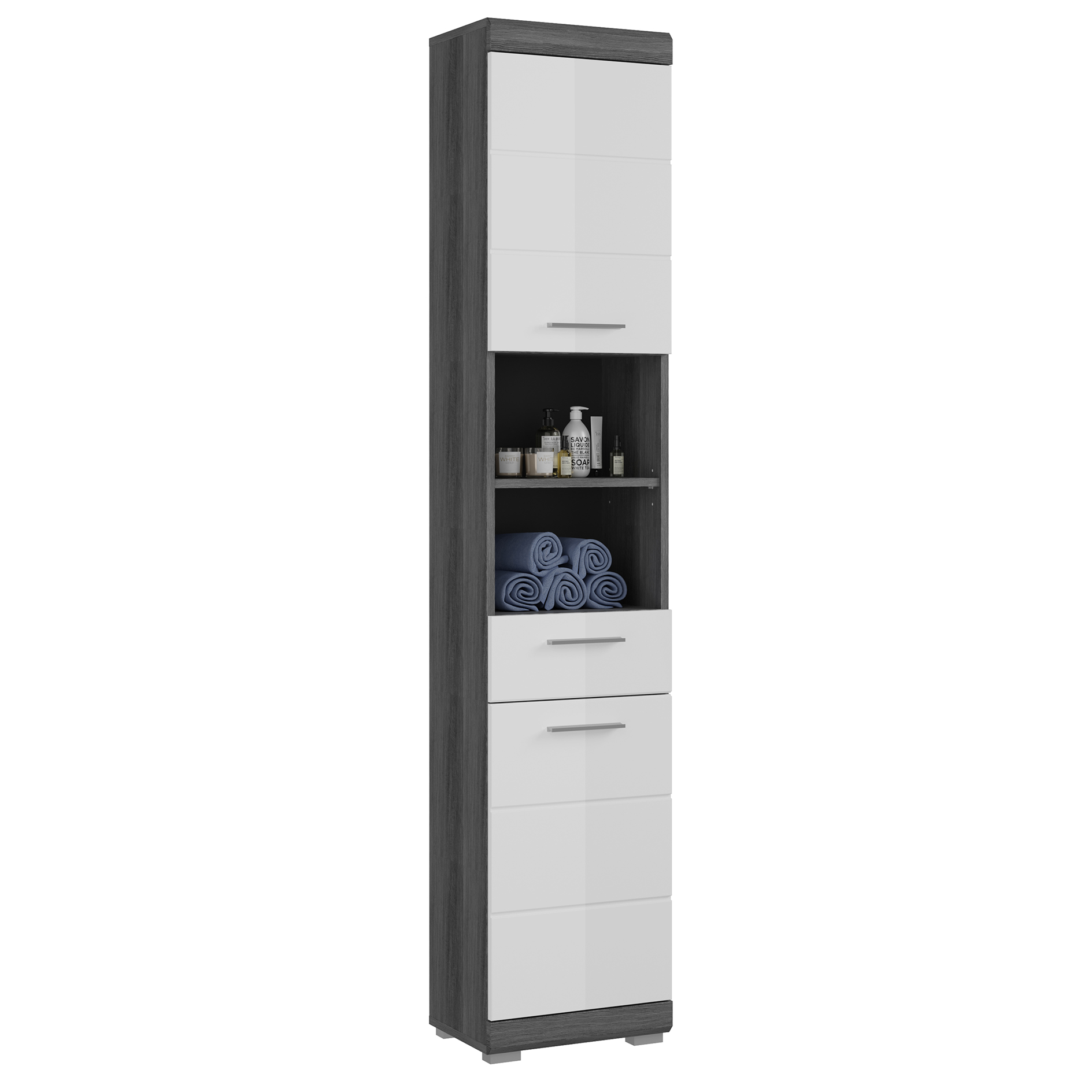 Hochschrank SCOUT - Rauchsilber - weiß Hochglanz - 191 cm hoch