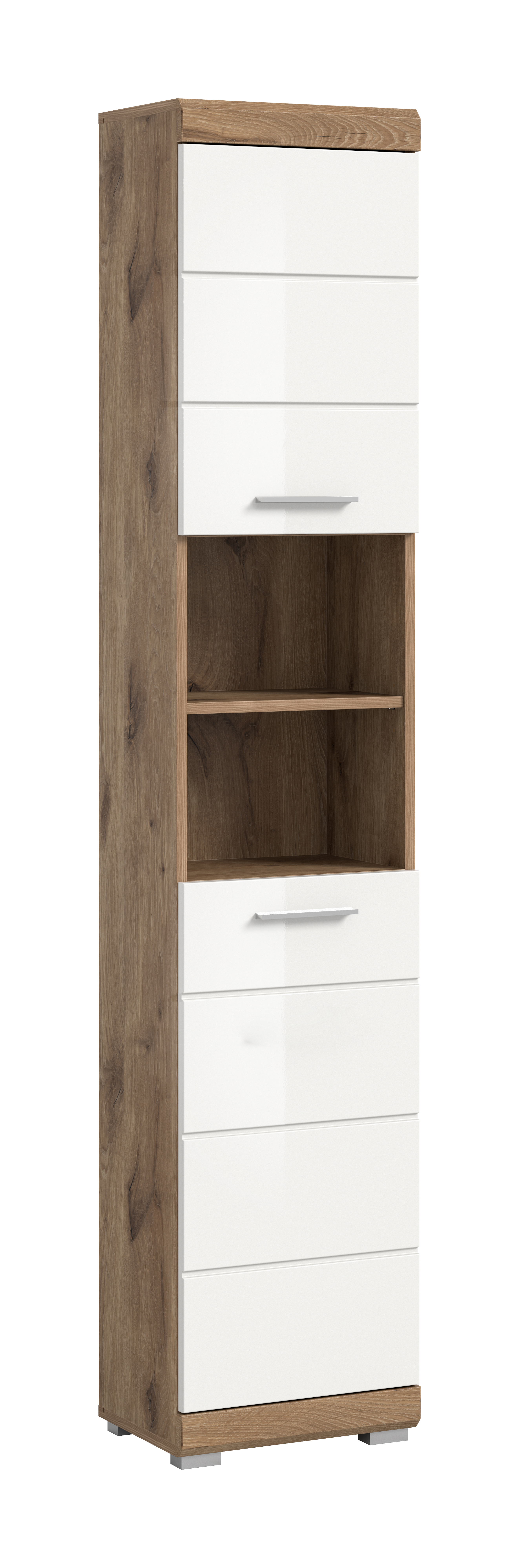 Hochschrank WAVE - weiß Hochglanz - Nox Oak - 2 Türen