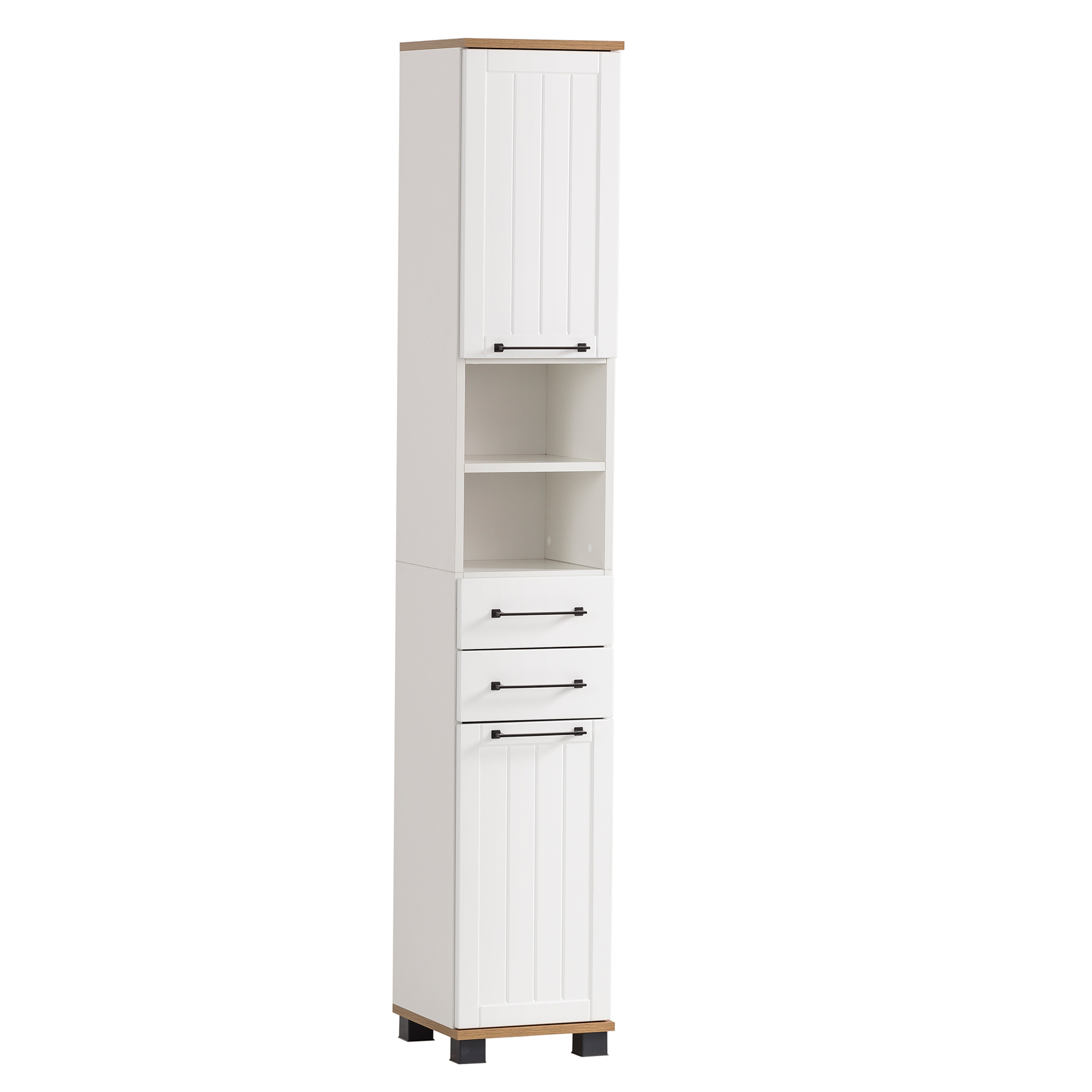 Hochschrank - weiß matt - Eiche - 181 cm hoch