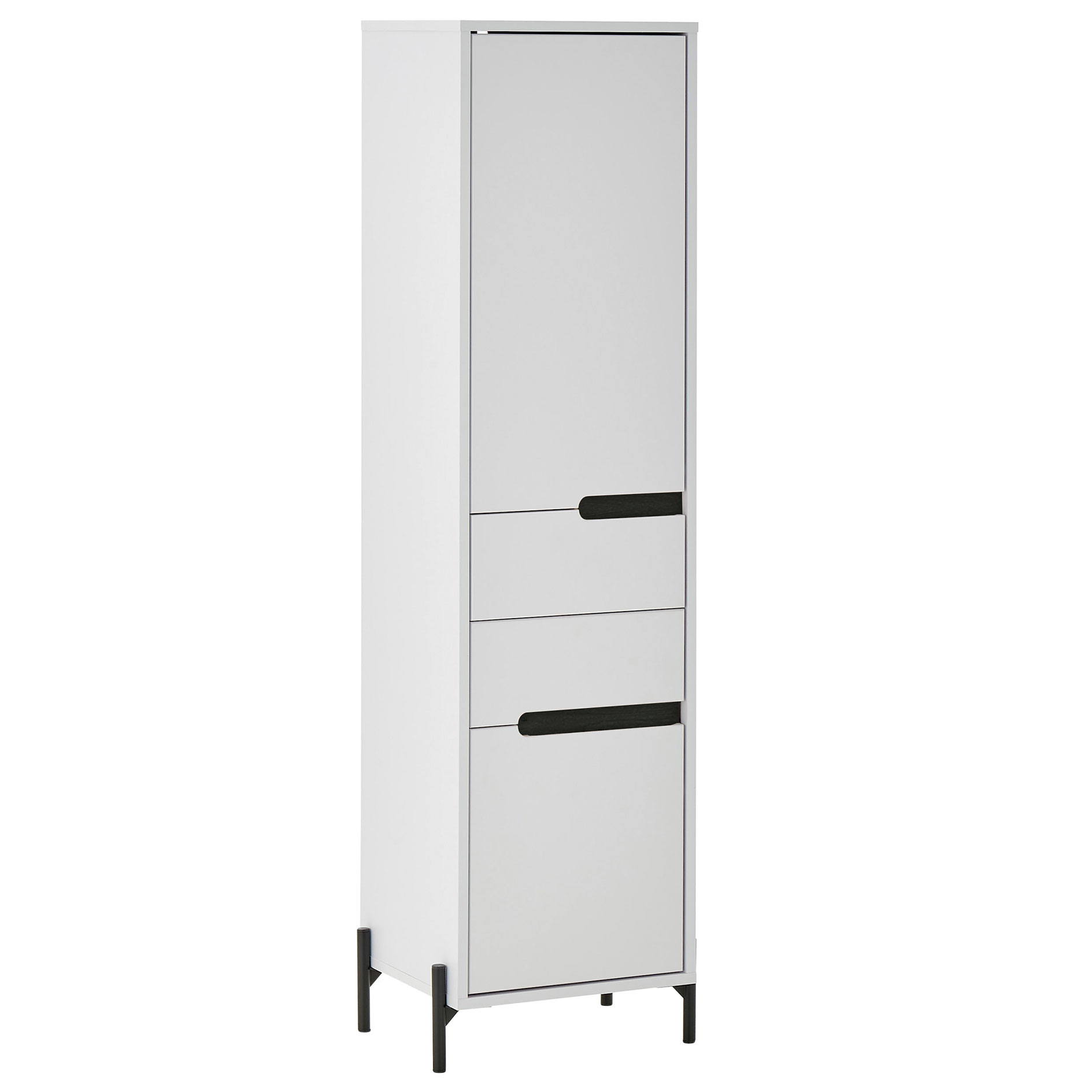 Hochschrank - weiß matt - schwarz - mit Schubkasten