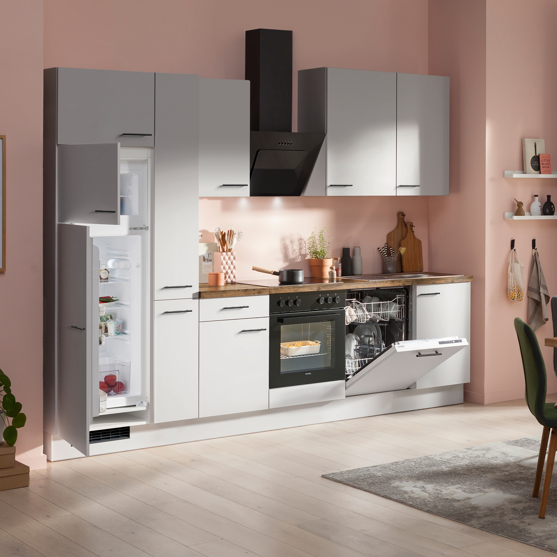 IMPULS Küchenblock - Space Grey - Kühlschrank links - mit E-Geräten - 310 cm