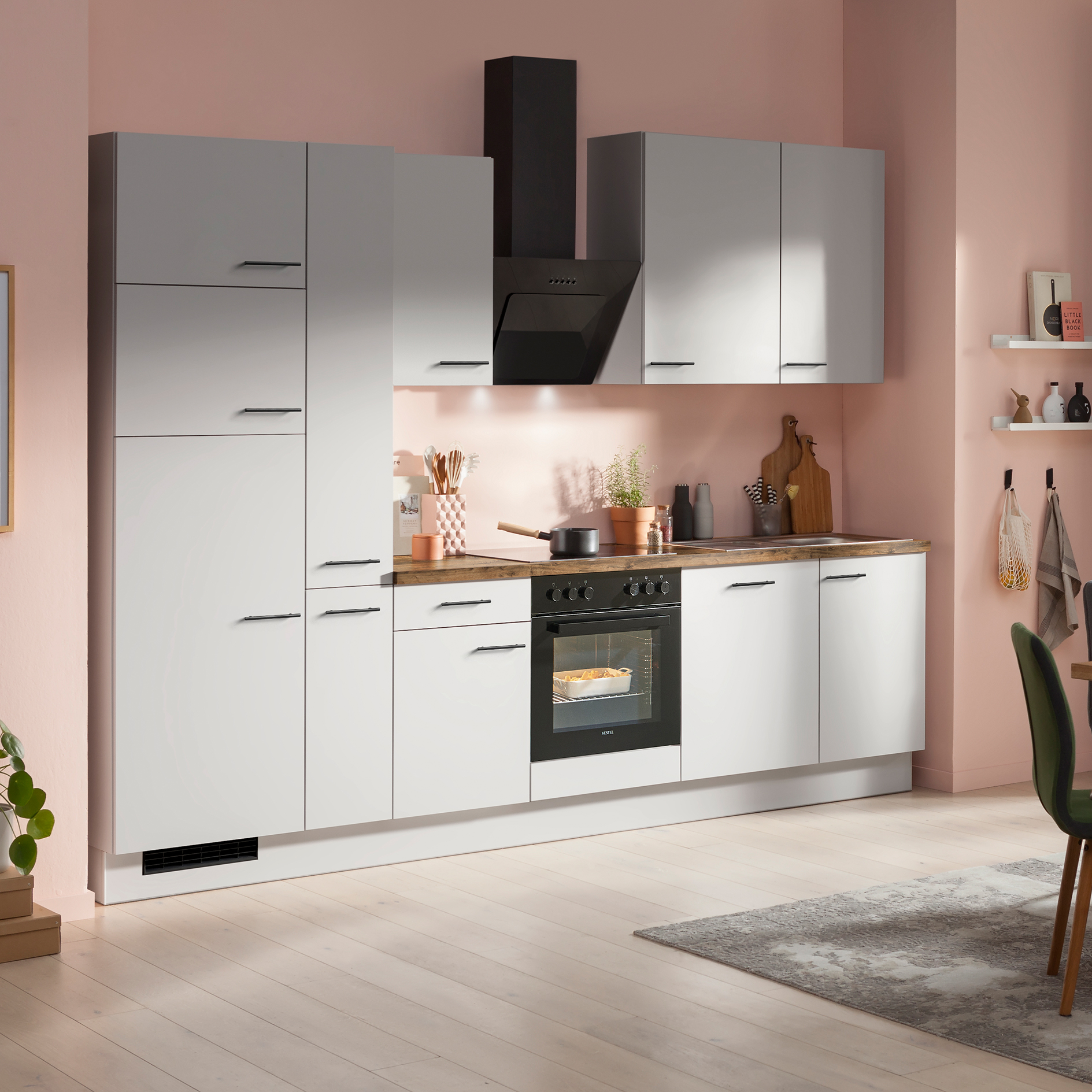 IMPULS Küchenblock - Space Grey - Kühlschrank links - mit E-Geräten - 310 cm
