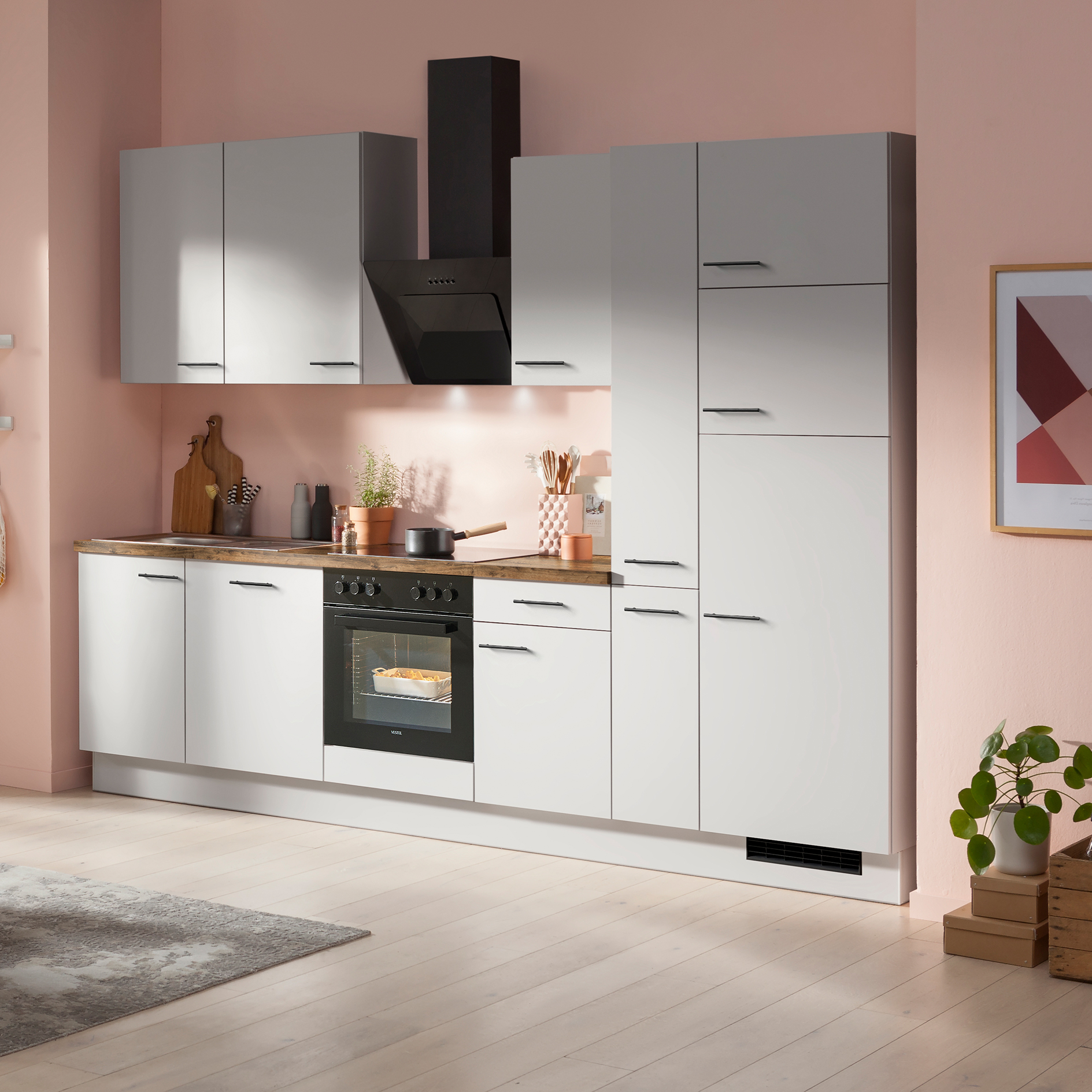 IMPULS Küchenblock - Space Grey - Kühlschrank rechts - mit E-Geräten - 310 cm
