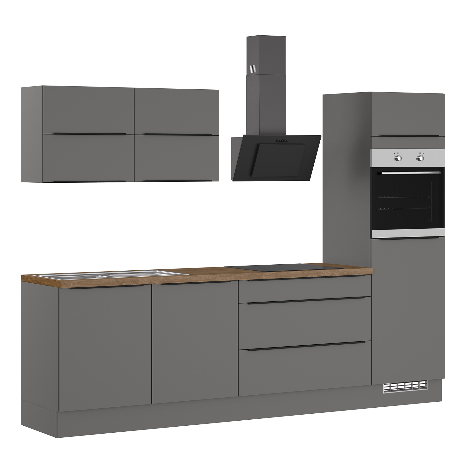 IMPULS Küchenleerblock - grafit - Gerätehochschrank rechts - 280 cm