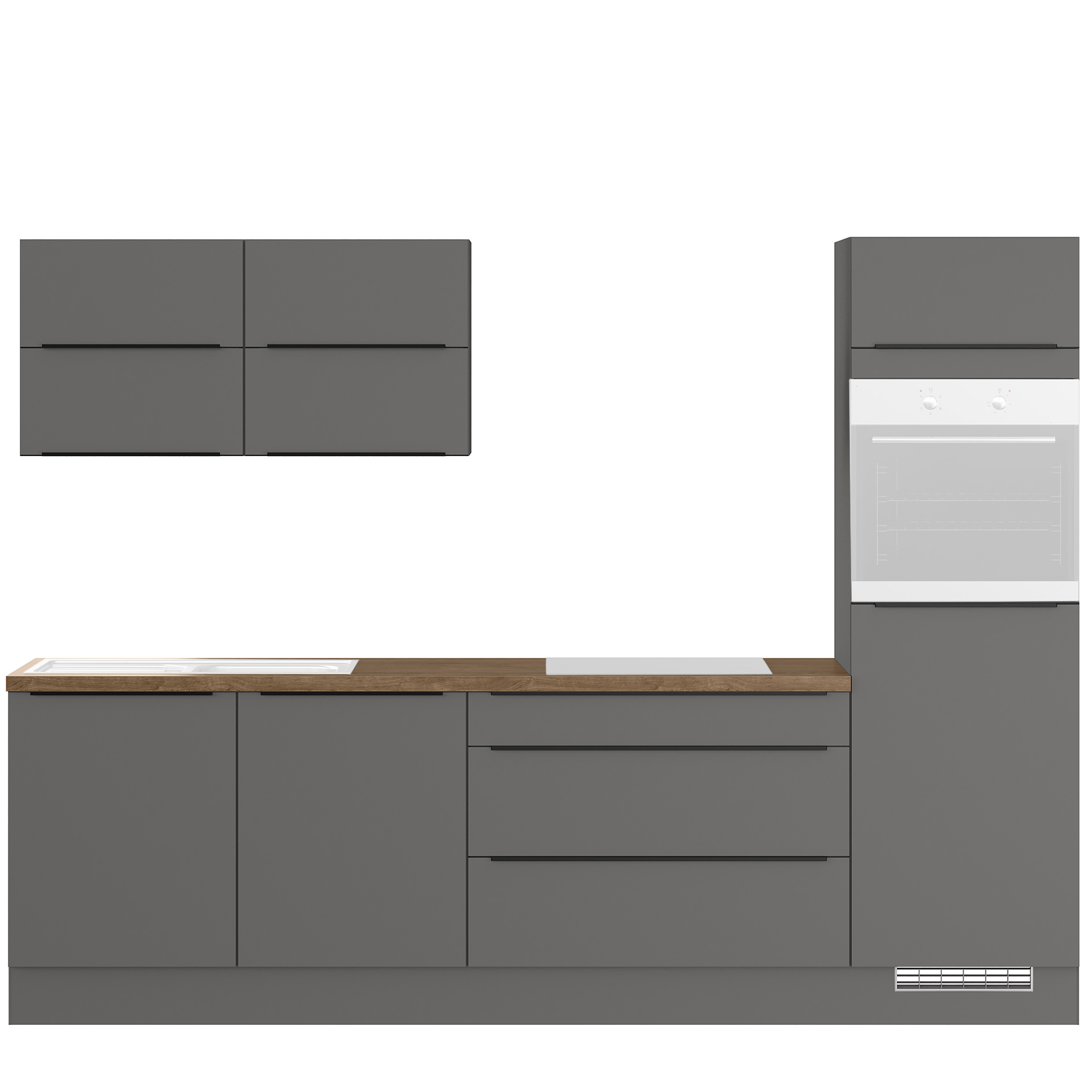 IMPULS Küchenleerblock - grafit - Gerätehochschrank rechts - 280 cm
