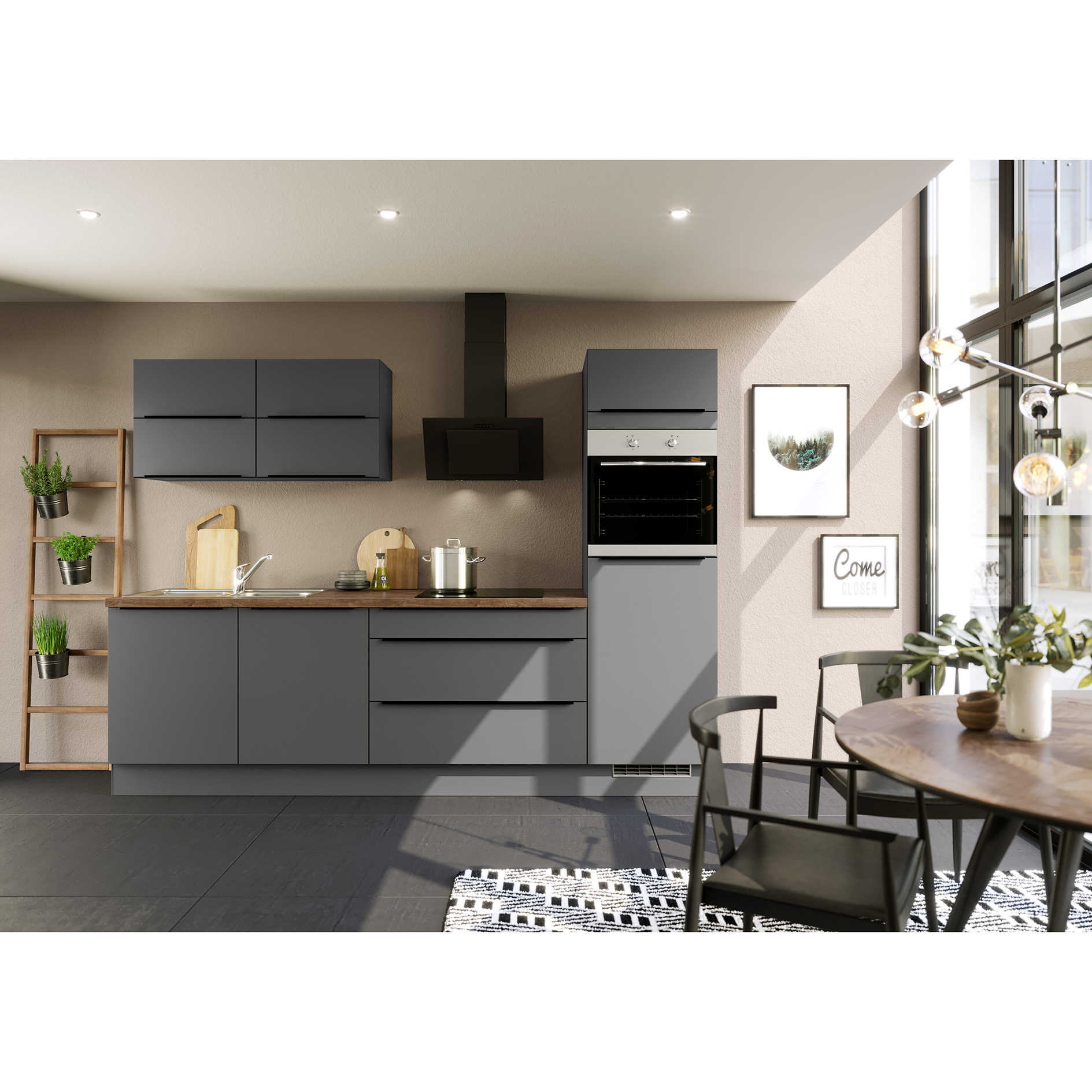 IMPULS Küchenleerblock - grafit - Gerätehochschrank rechts - 280 cm