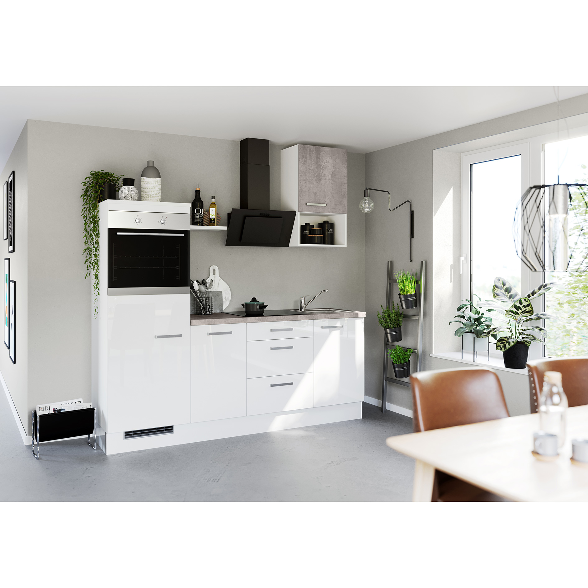 IMPULS Küchenleerblock - weiß Hochglanz - Highboard links - 215 cm