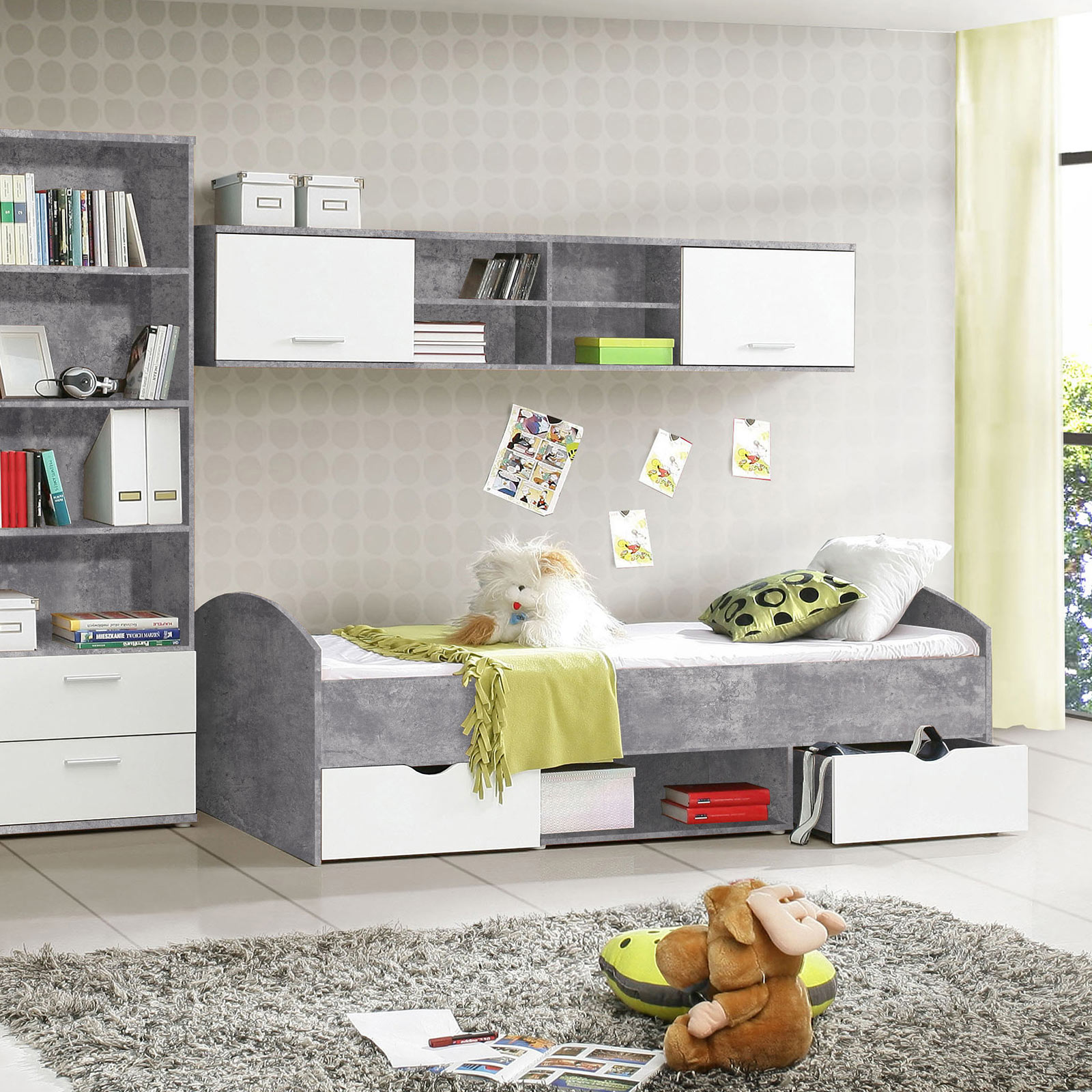 Jugendbett - Betonoptik-weiß - 90x200 cm