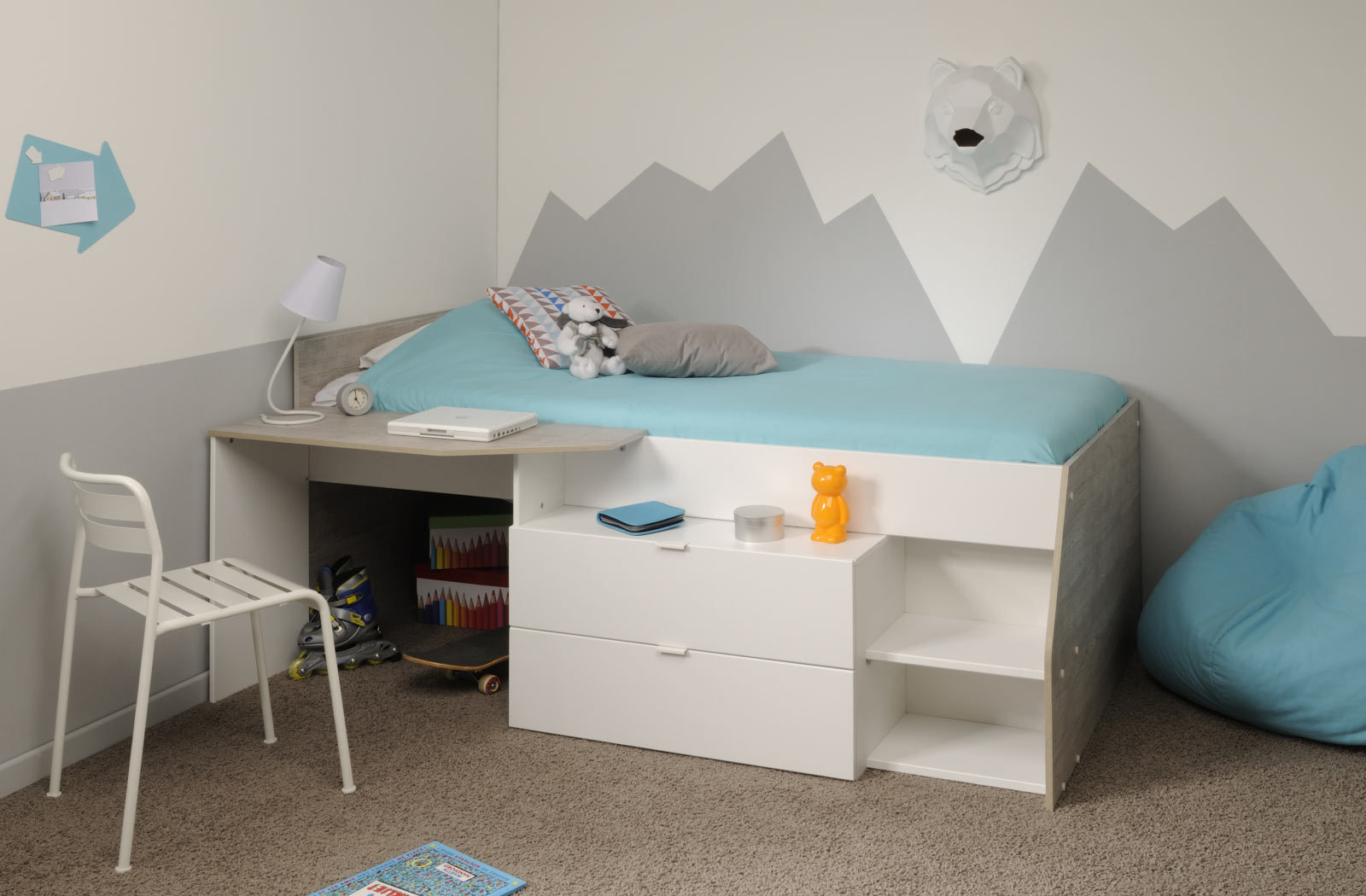 Jugendbett MILKY A - weiß - Grey Loft - 90x200 cm