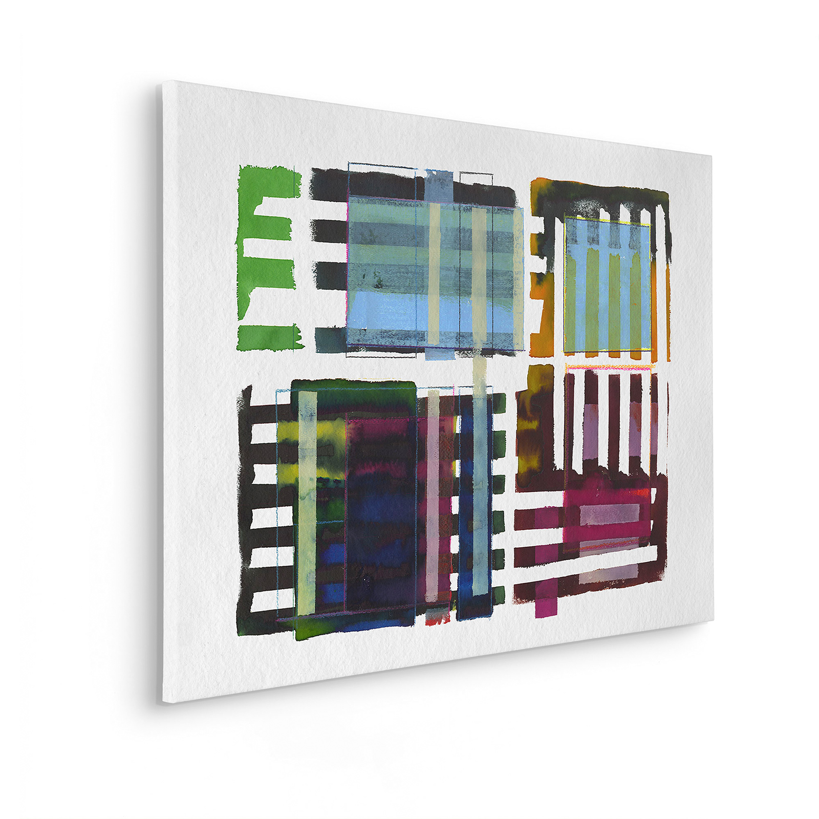 Keilrahmenbild GRIDS & STRIPES - bunt - 90x60 cm