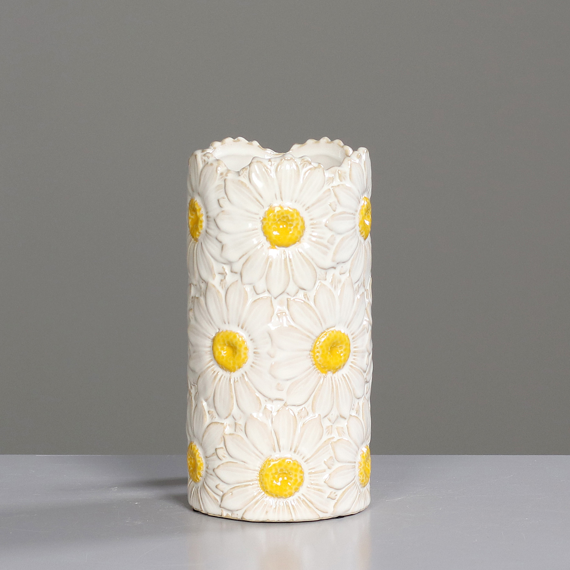Keramikvase - weiß-gelb - Keramik