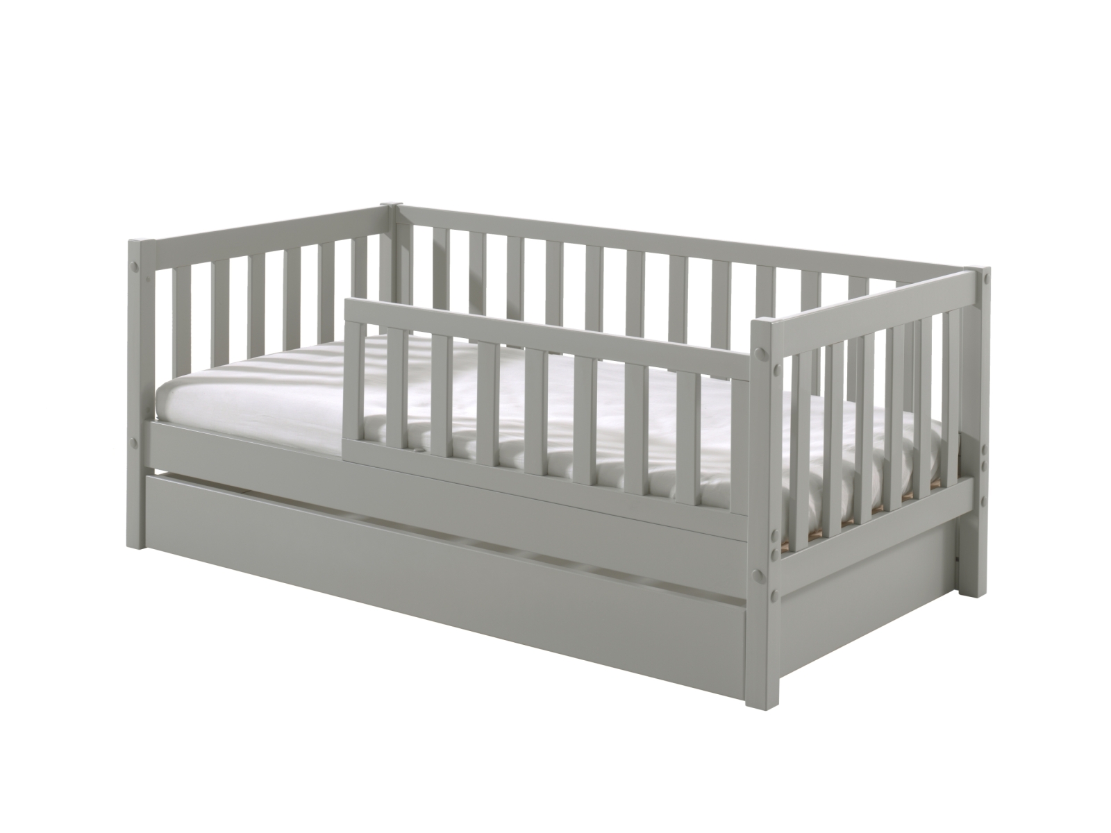Kinderbett - grau lackiert - Umrandung - Rolllattenrost - Bettschublade - 70x140 cm