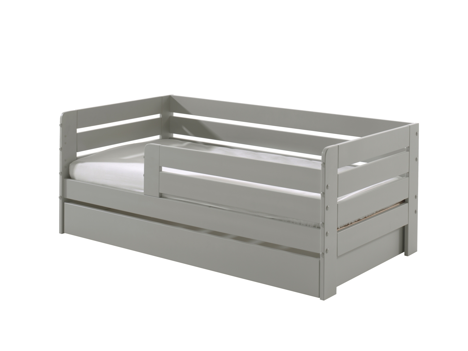 Kinderbett - grau lackiert - Umrandung - Rolllattenrost - Bettschublade - 70x140 cm