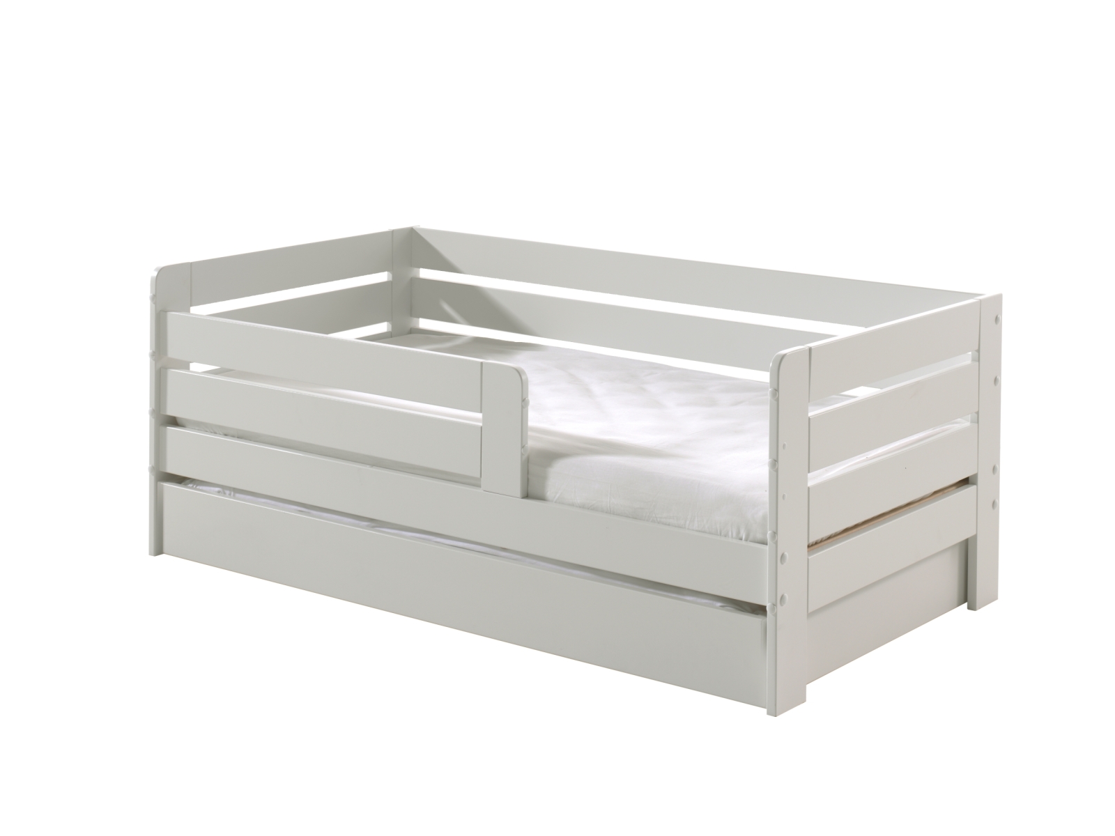 Kinderbett - weiß lackiert - Umrandung - Rolllattenrost - Bettschublade - 70x140 cm