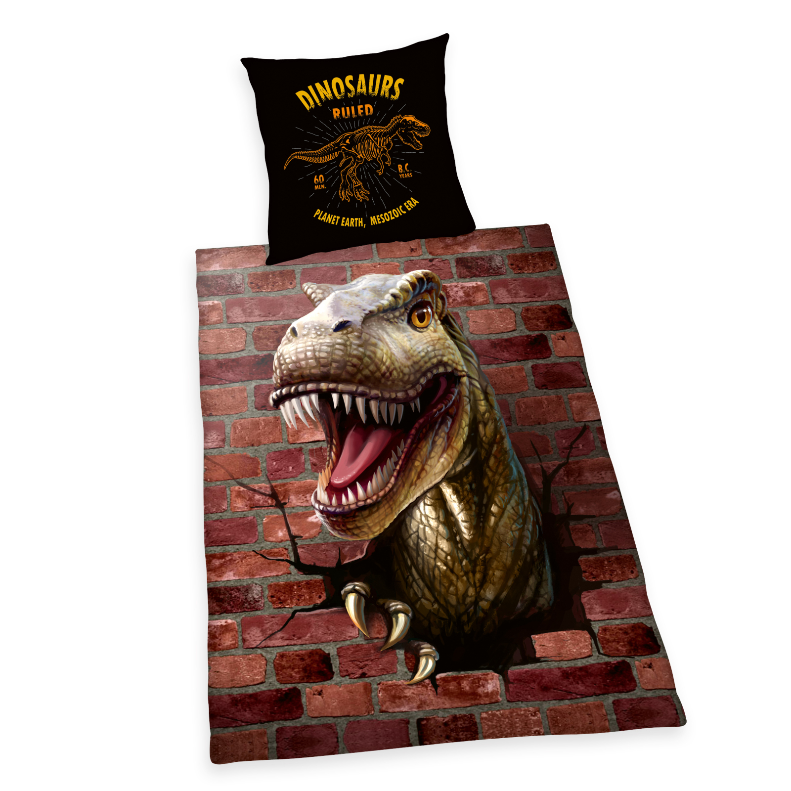 Kinderbettwäsche DINO 3D - rot - grau - 135x200 cm