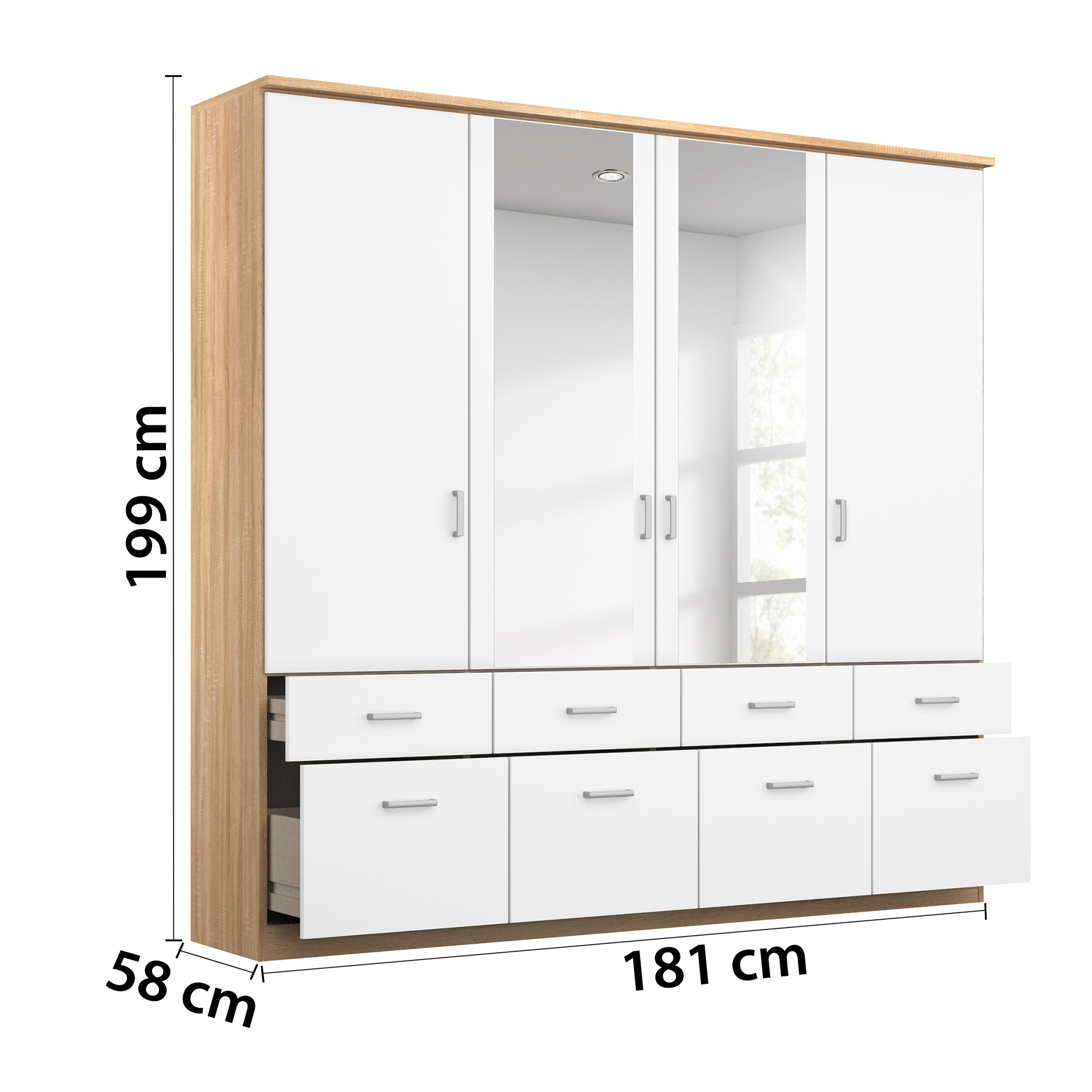 Kleiderschrank - alpinweiß - Sonoma Eiche - 181 cm breit