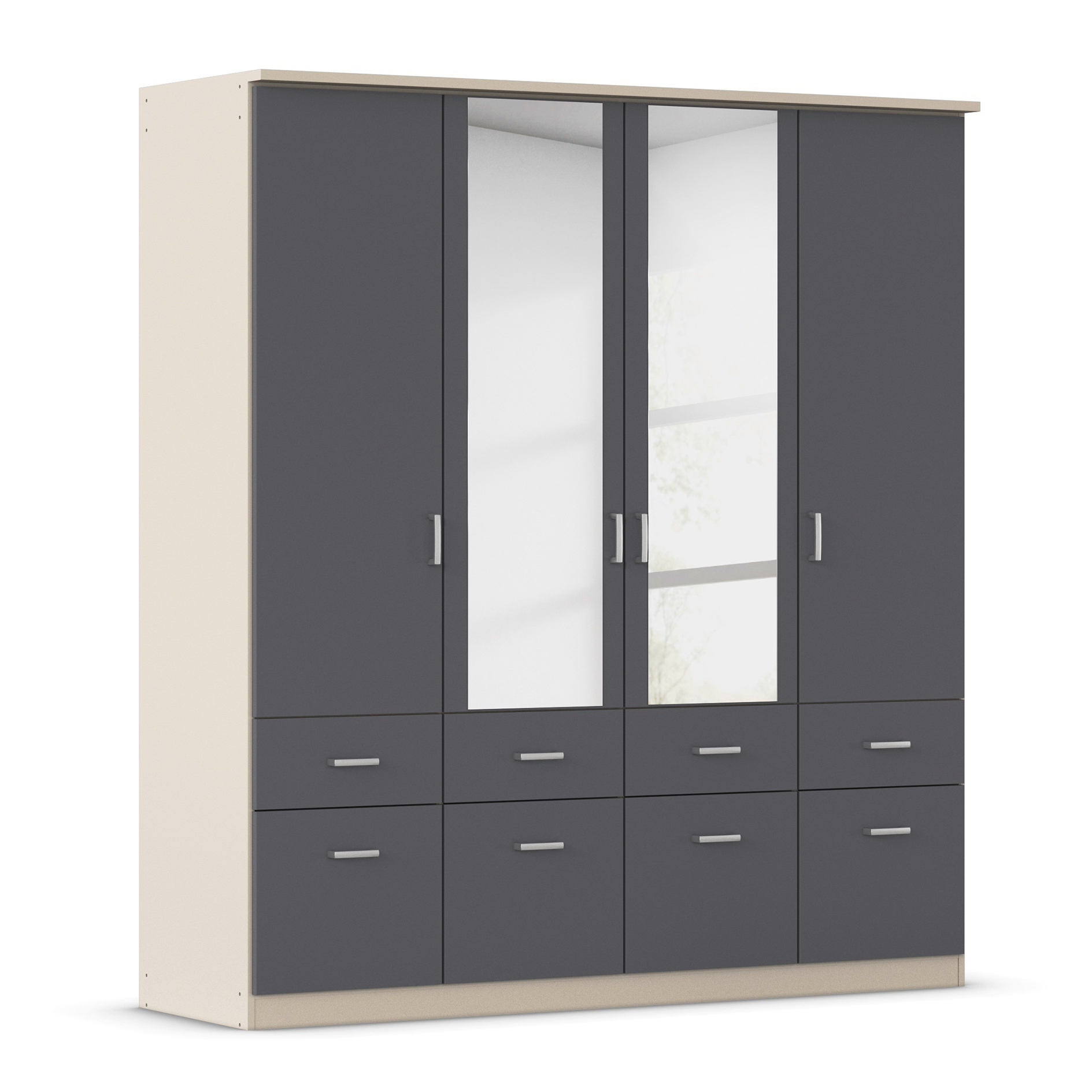 Kleiderschrank - grau metallic - champagner - 181 cm breit