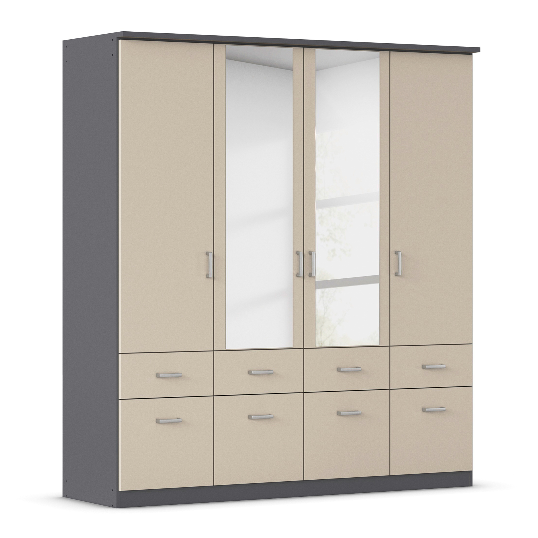 Kleiderschrank - grau metallic - champagner - 181 cm breit