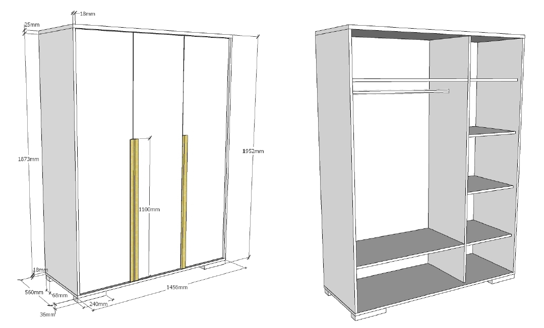 Kleiderschrank LONDON - weiß - 145,6 cm breit