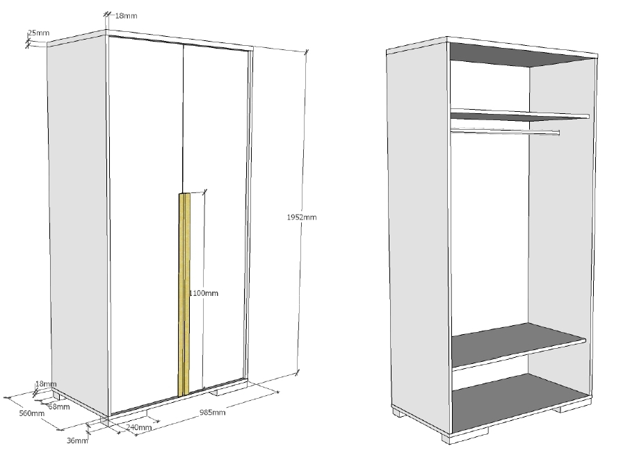 Kleiderschrank LONDON - weiß - 98 cm breit