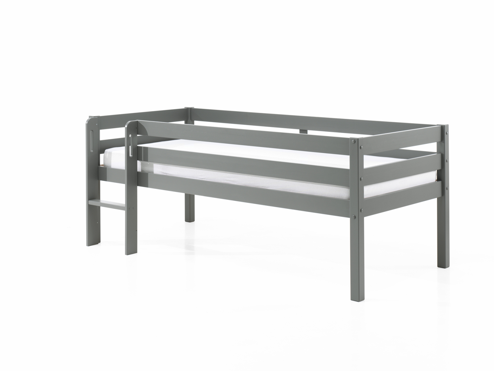 Kojen-Spielbett - grau - Leiter - Rolllattenrost - 90x200 cm