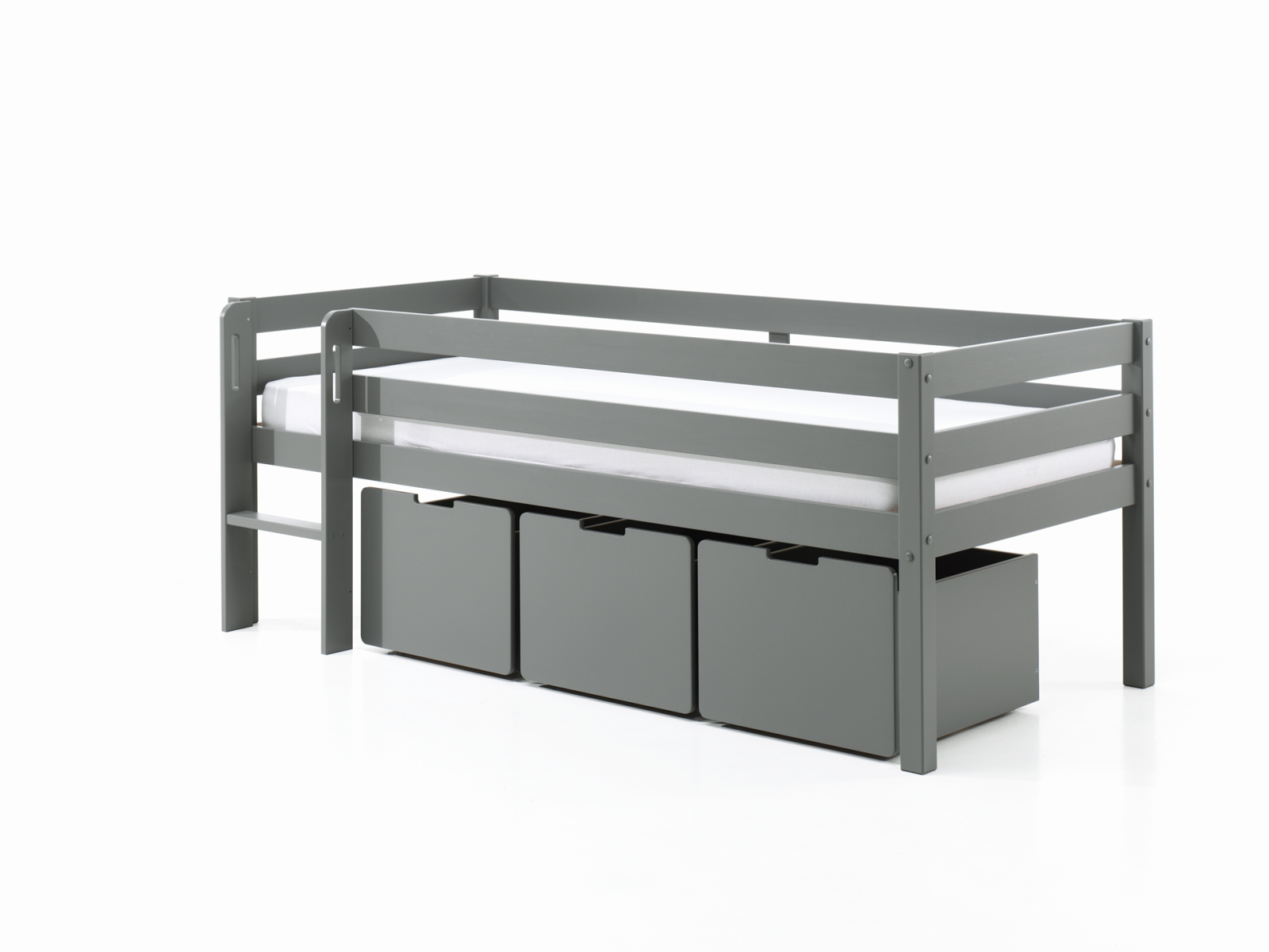 Kojen-Spielbett - grau - Leiter - Schubladen - 90x200 cm