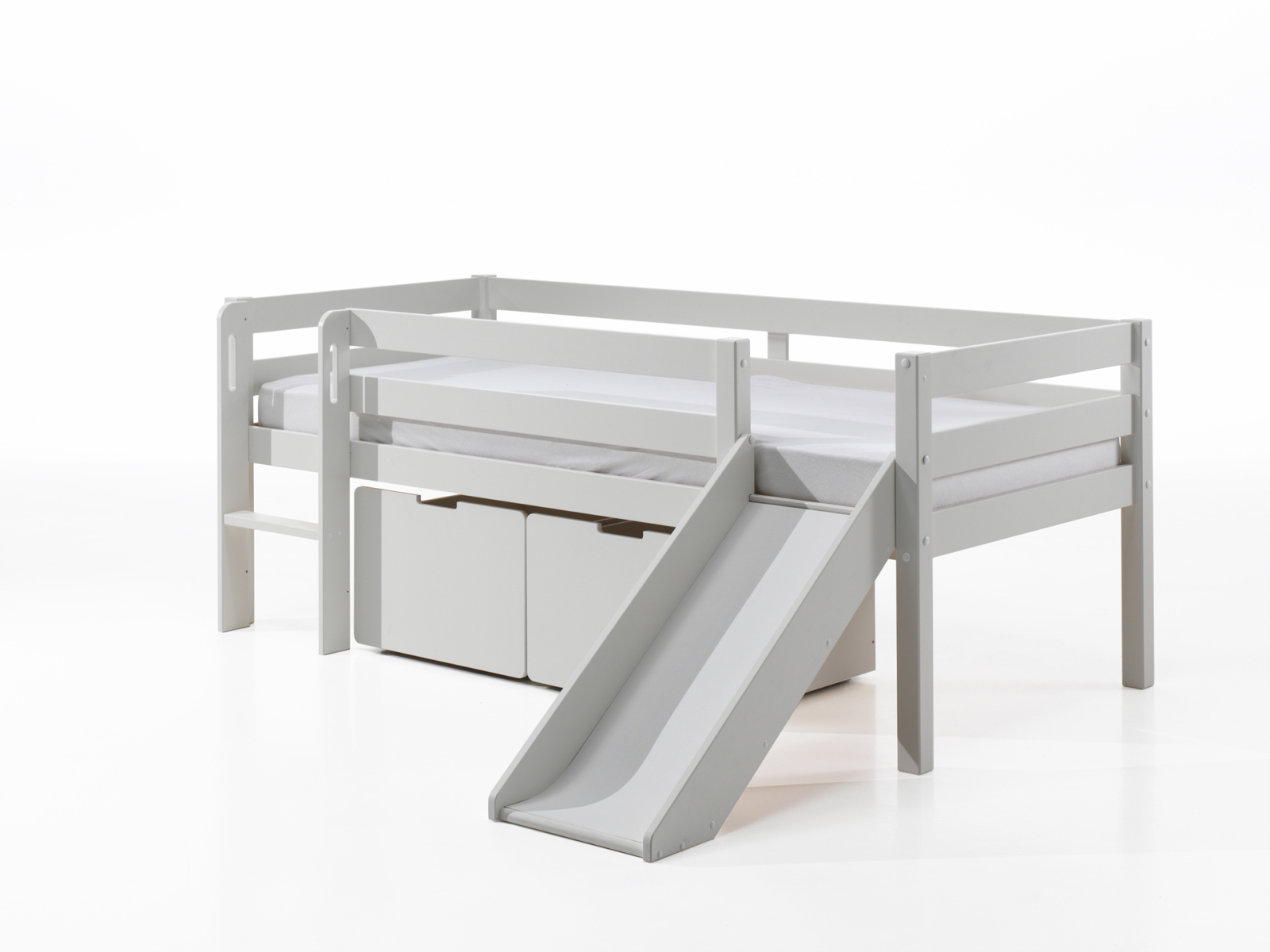 Kojen-Spielbett - weiß - Schubkästen - Regal - Rutsche - 90x200 cm