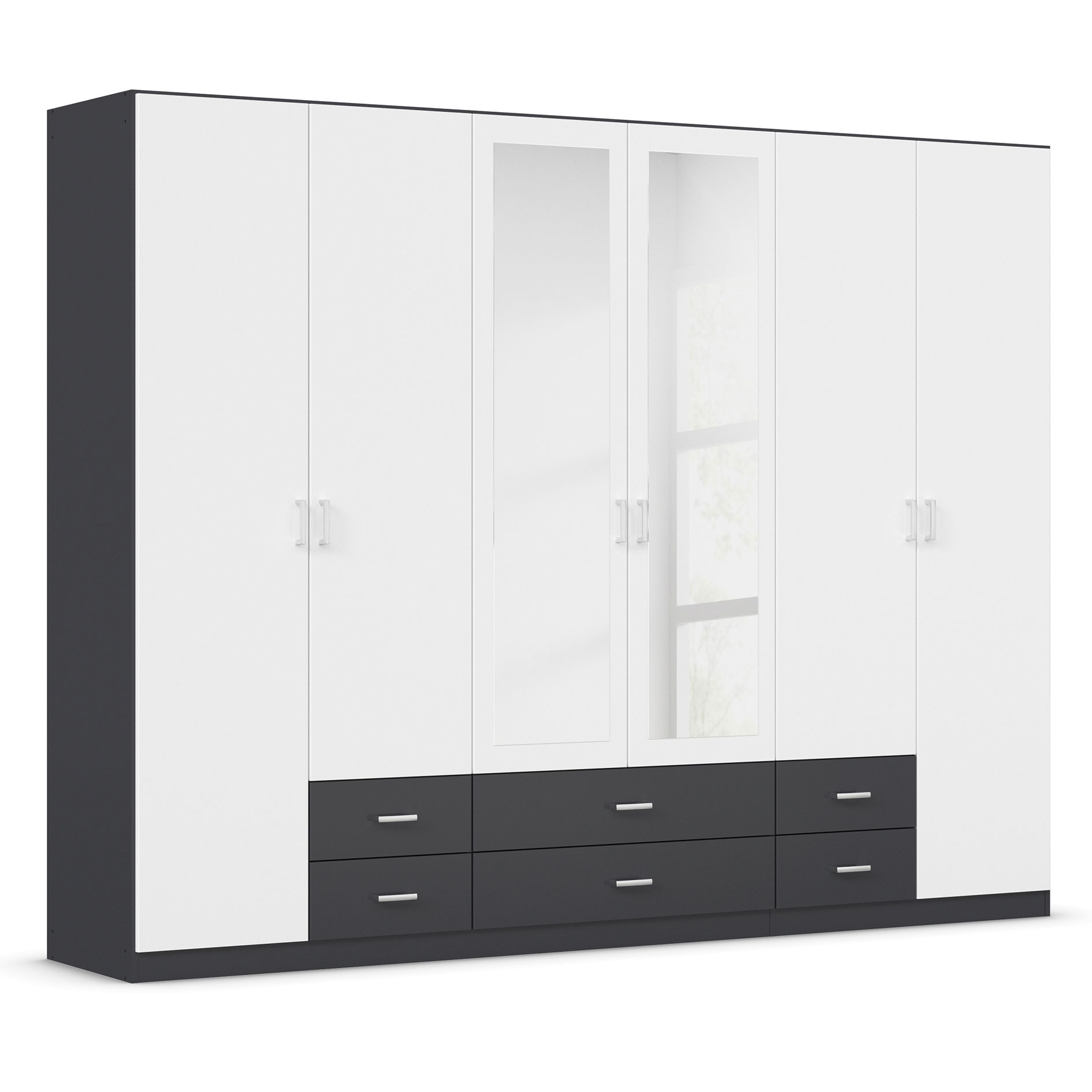 Kombi-Drehtürenschrank - grau metallic - alpinweiß - 271 cm