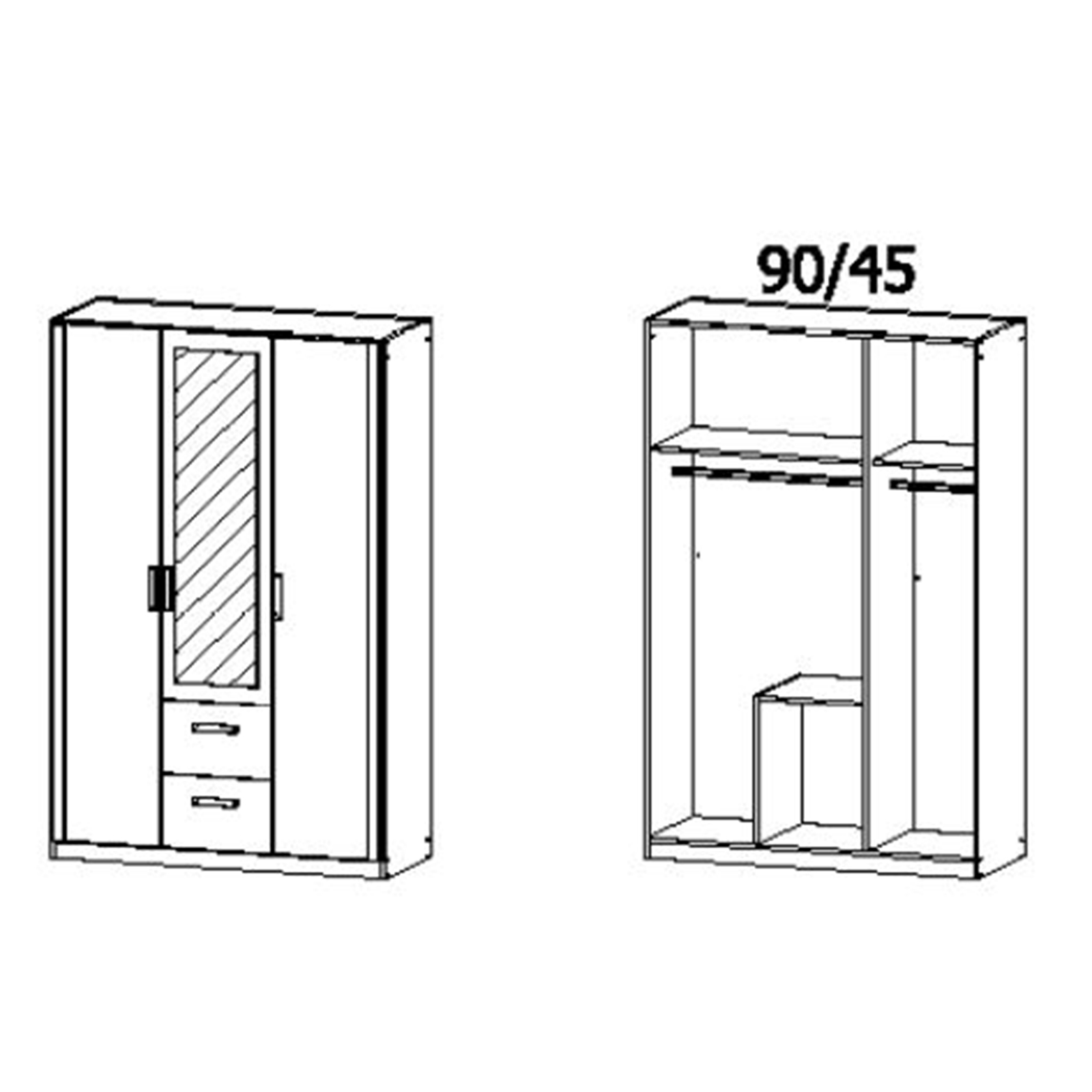 Kombi-Drehtürenschrank - Sonoma Eiche - Spiegeltür - 136 cm breit