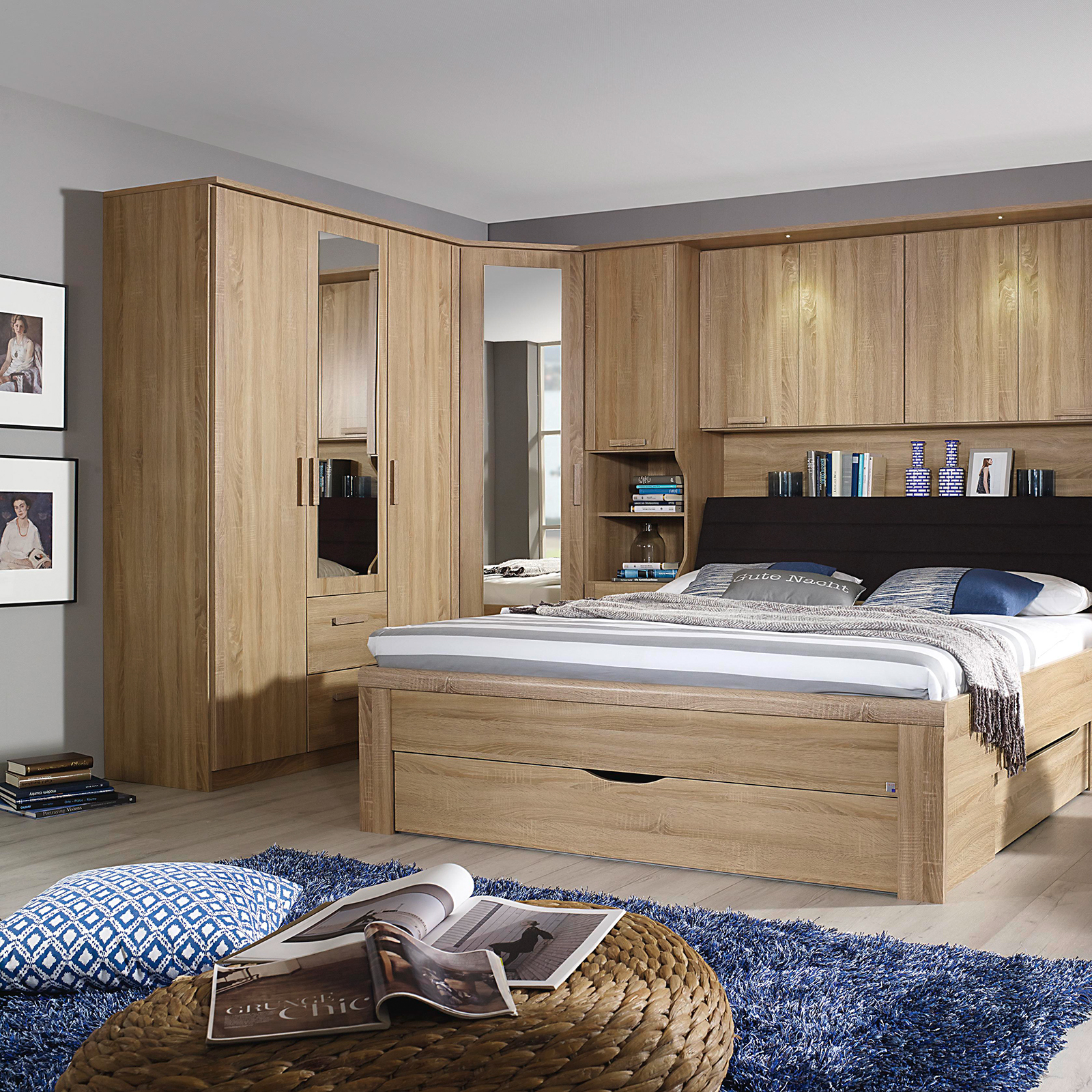 Kombi-Drehtürenschrank - Sonoma Eiche - Spiegeltür - 136 cm breit
