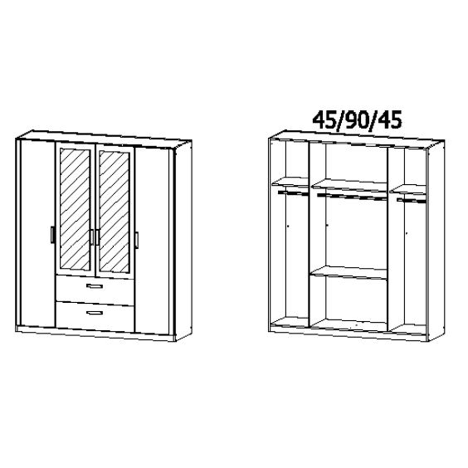 Kombi-Drehtürenschrank - Sonoma Eiche - Spiegeltüren - 181 cm breit