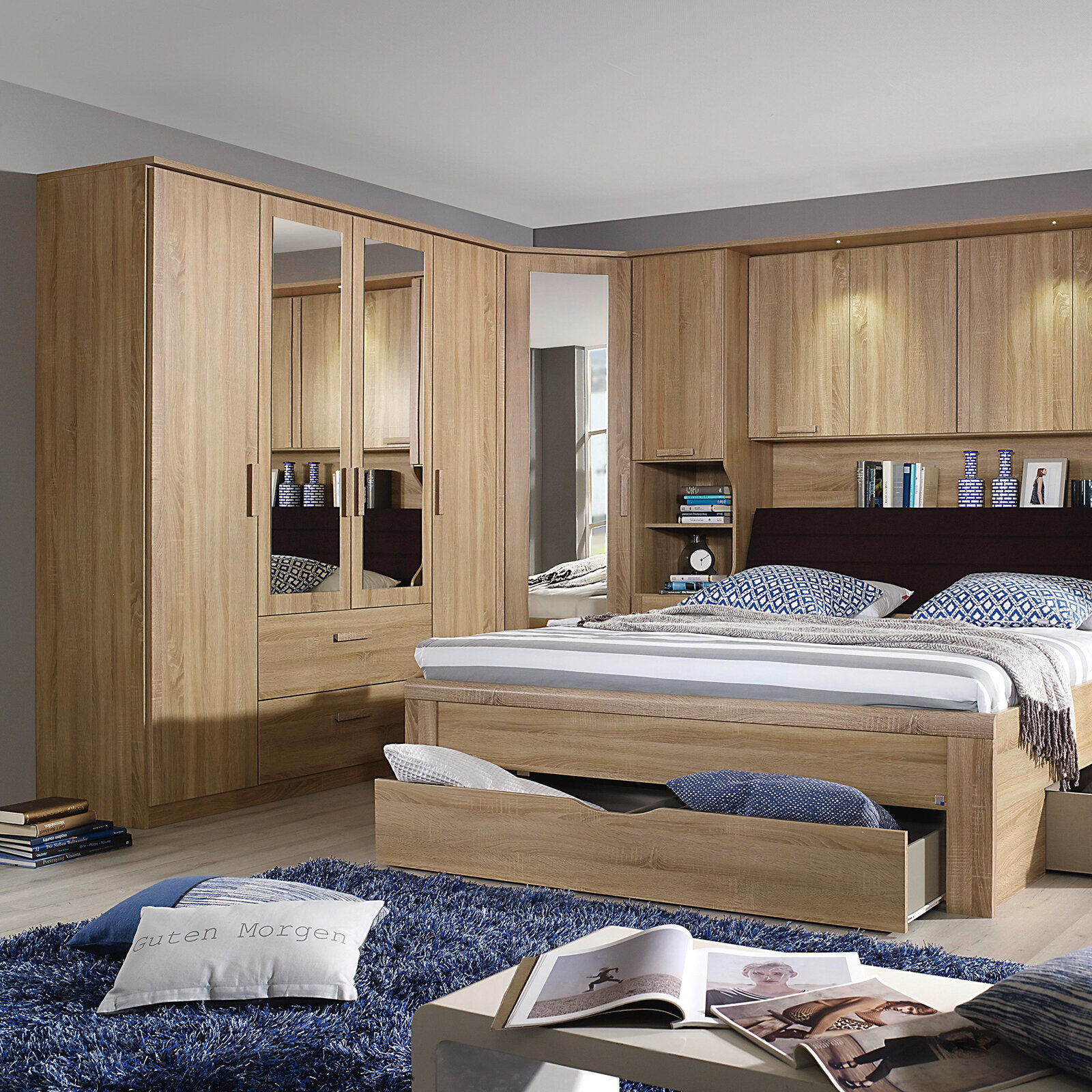 Kombi-Drehtürenschrank - Sonoma Eiche - Spiegeltüren - 181 cm breit